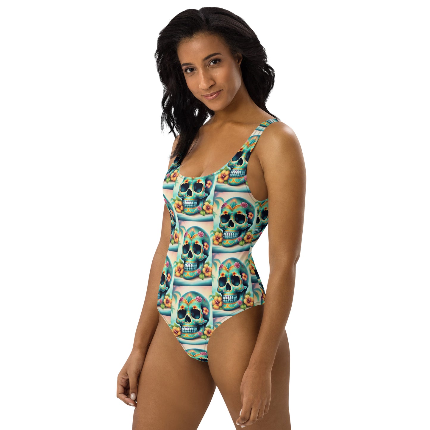 TROPICAL GREEN SKULL SWIMSUIT
