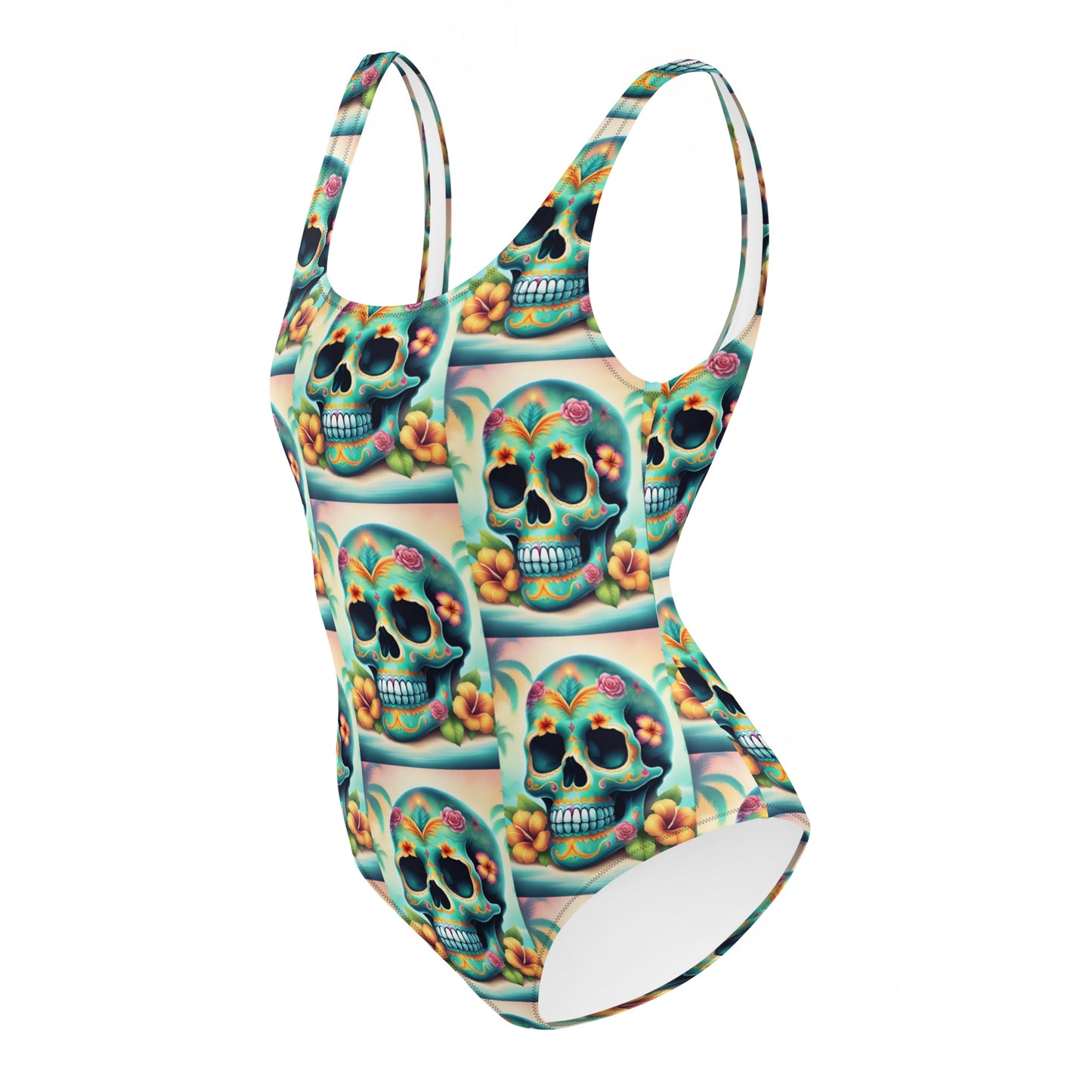 TROPICAL GREEN SKULL SWIMSUIT