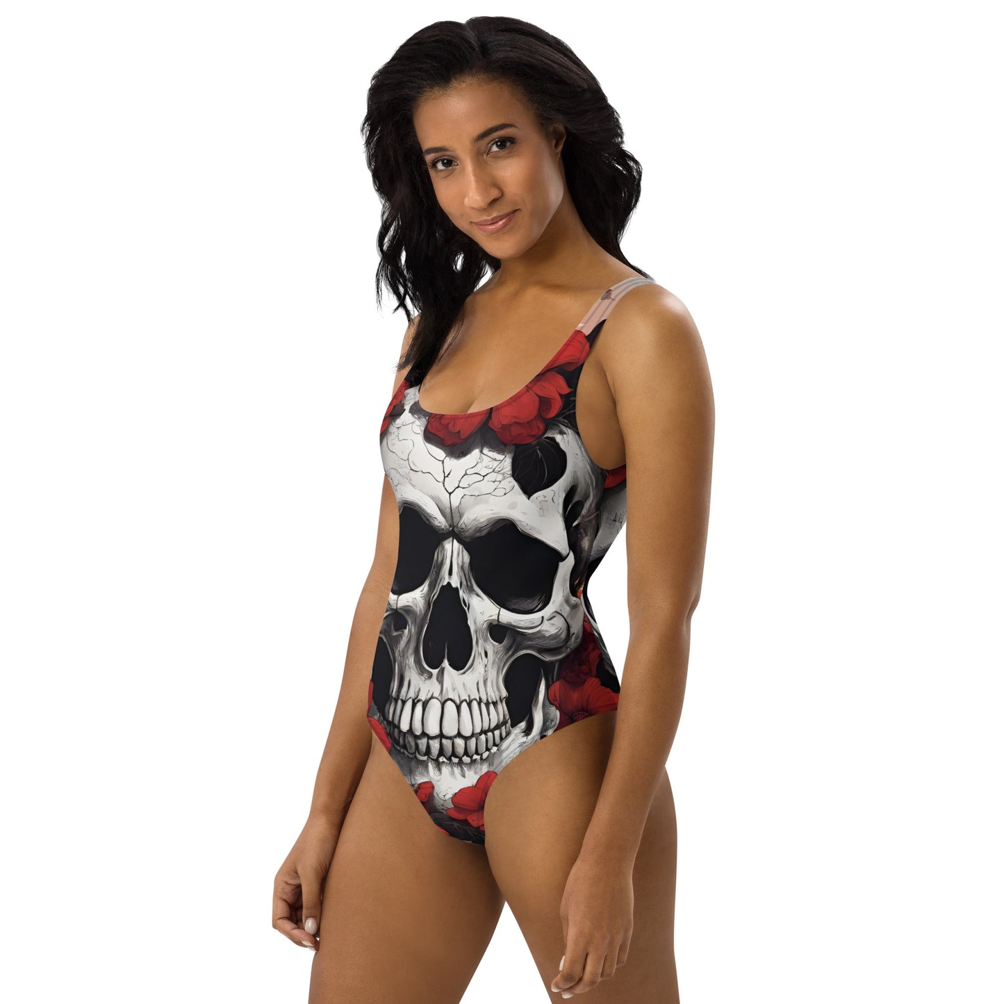 TROPICAL RED FLOWER SKULL SWIMSUIT