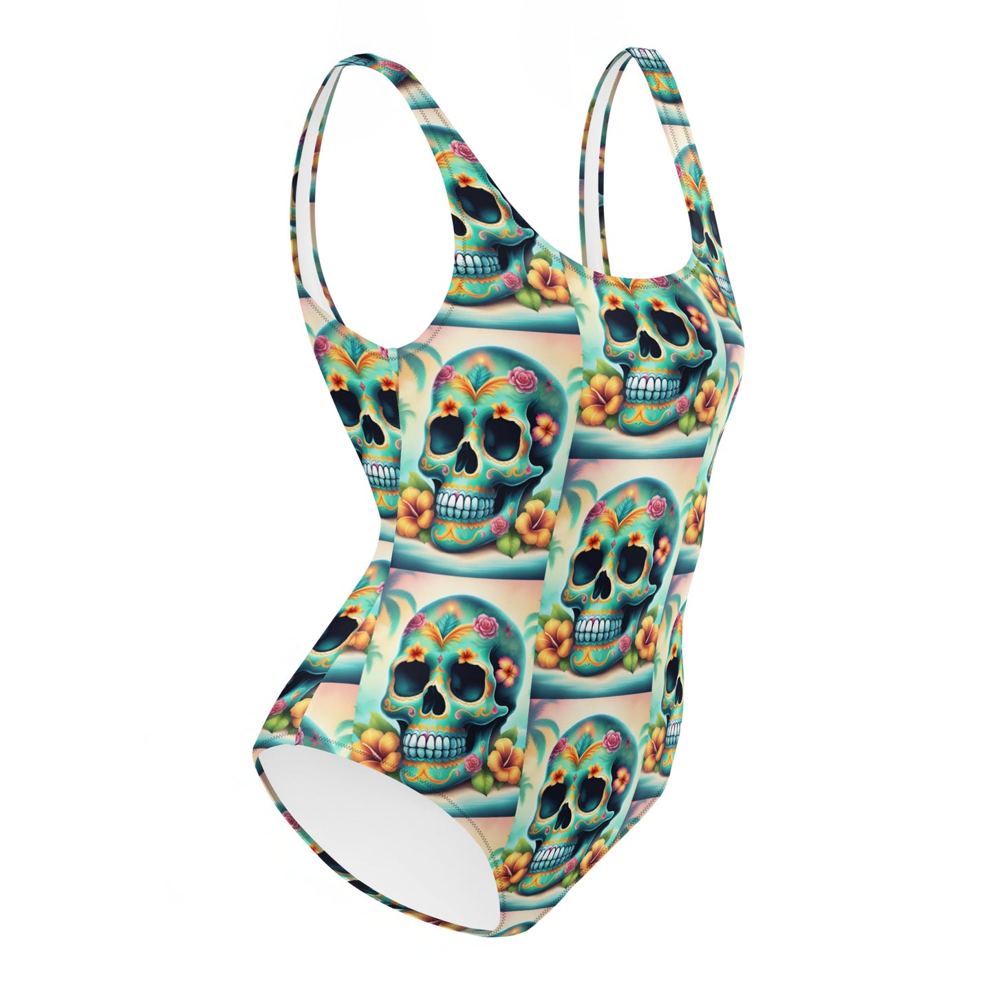 TROPICAL GREEN SKULL SWIMSUIT