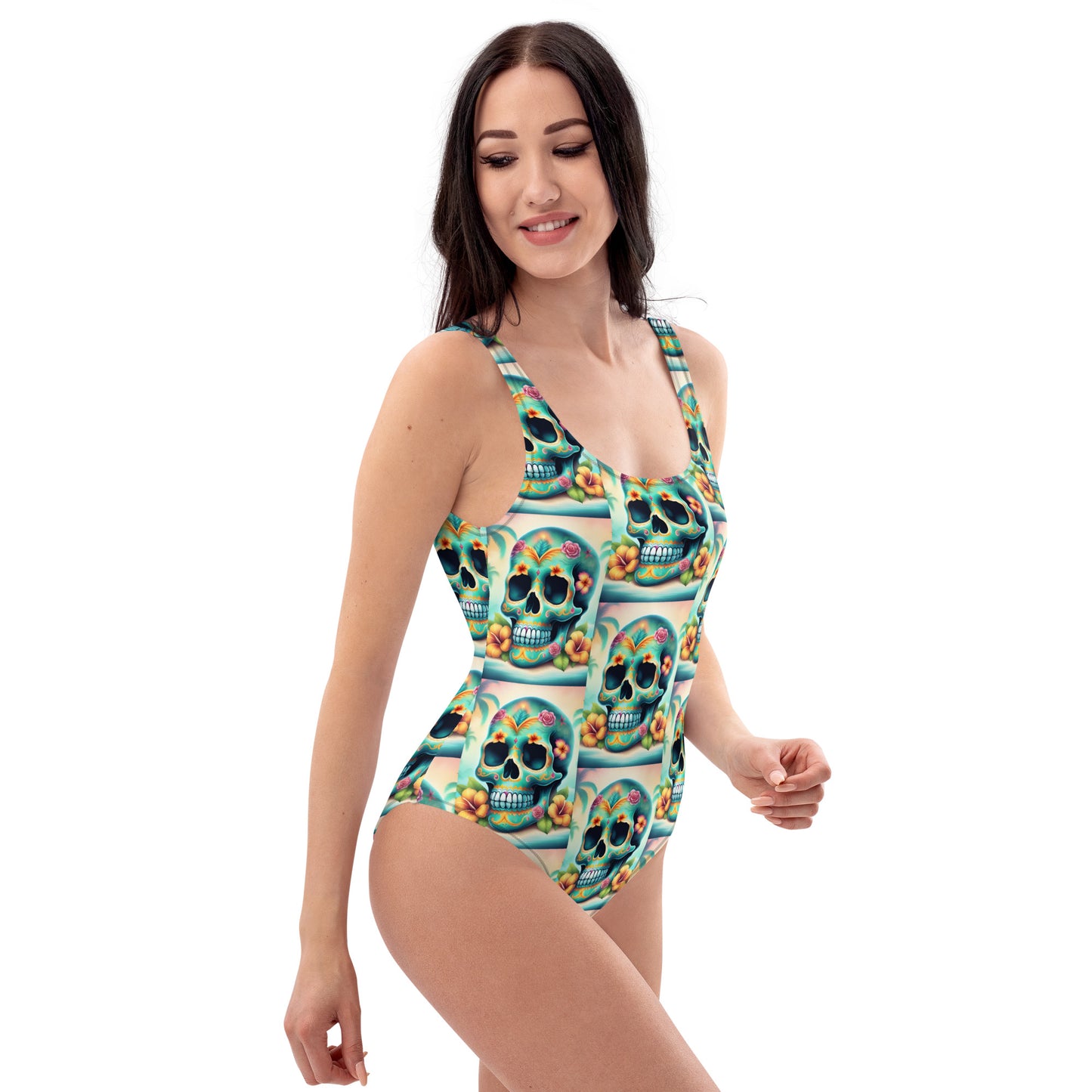 TROPICAL GREEN SKULL SWIMSUIT