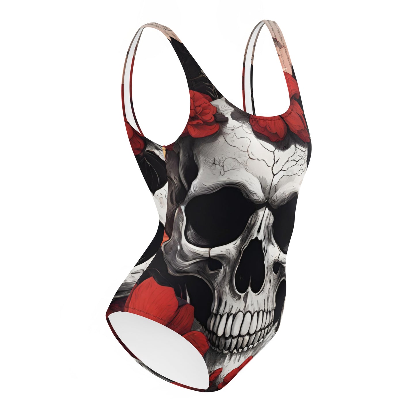 TROPICAL RED FLOWER SKULL SWIMSUIT