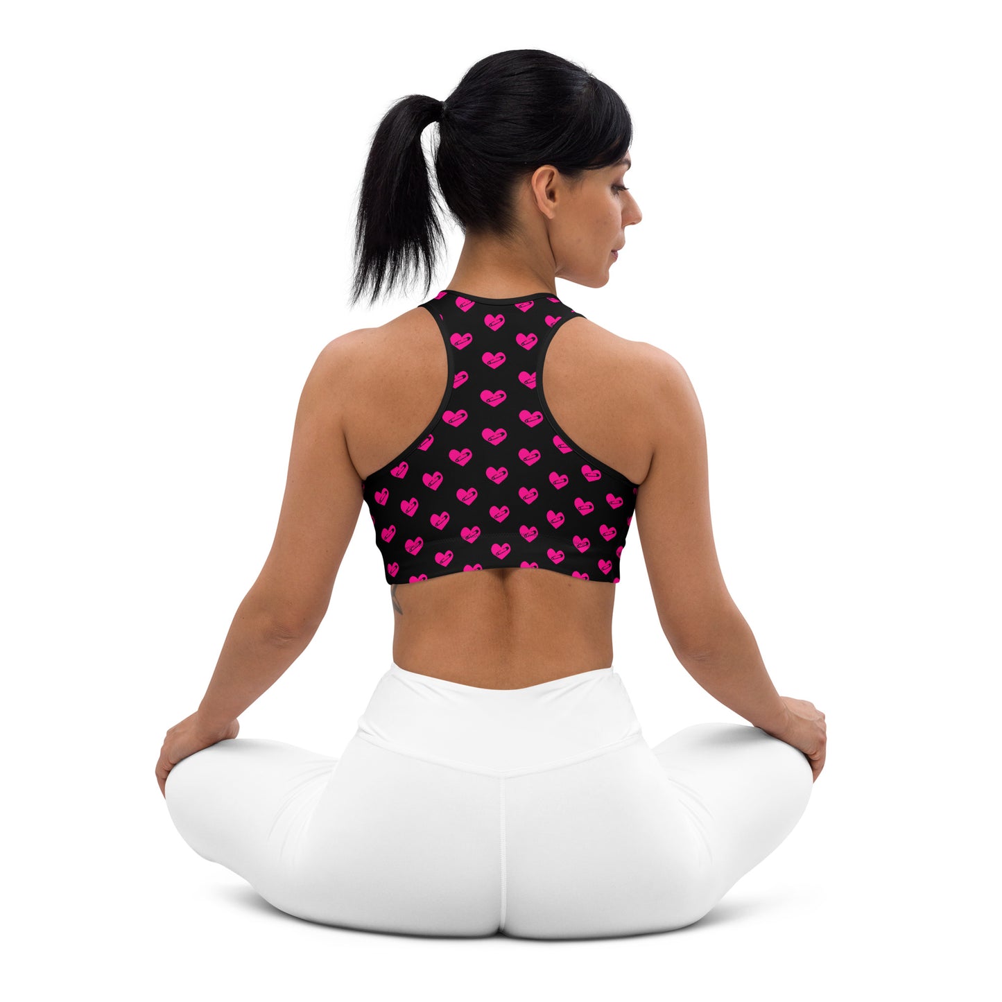 PINNED HEART PADDED SPORTS BRA