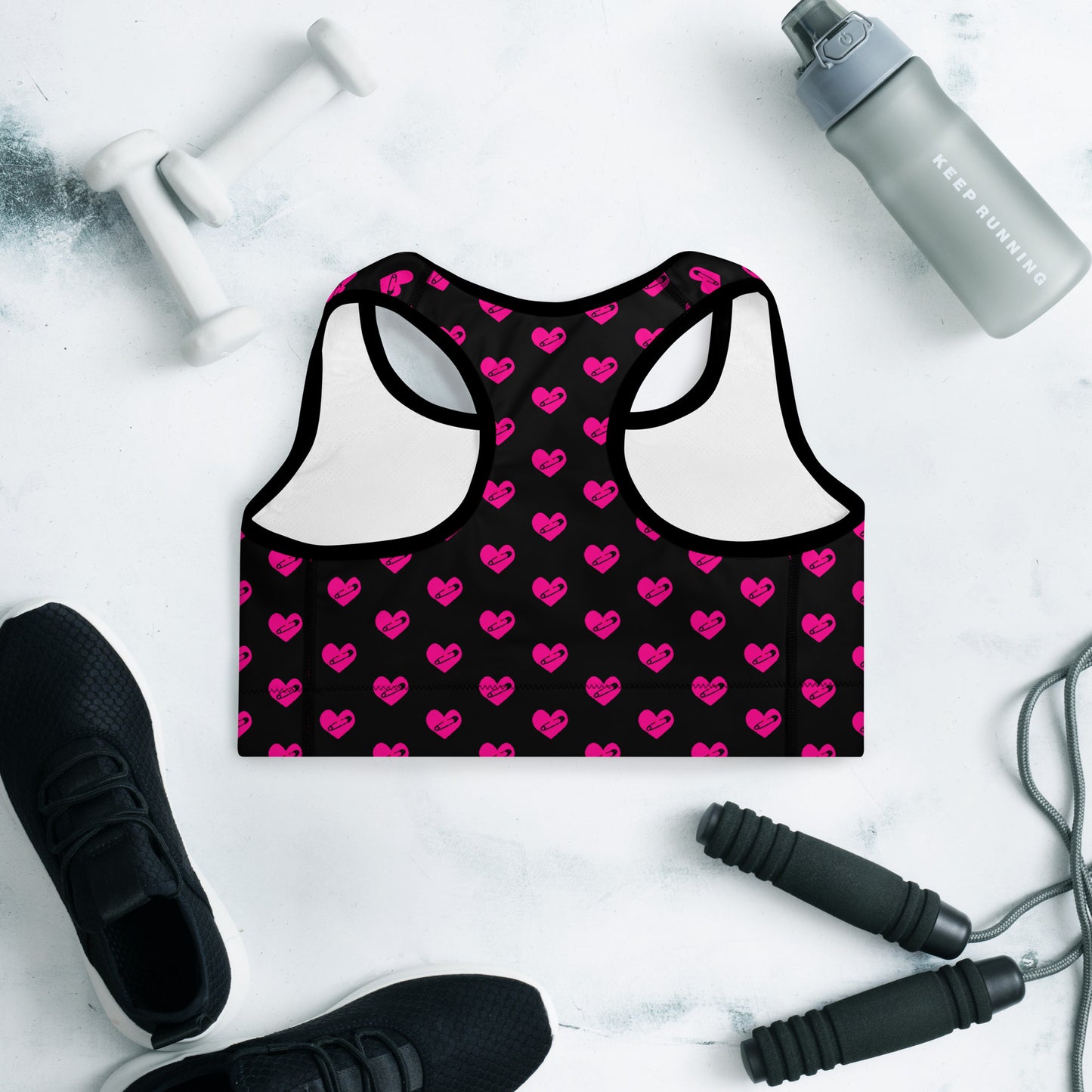 PINNED HEART PADDED SPORTS BRA
