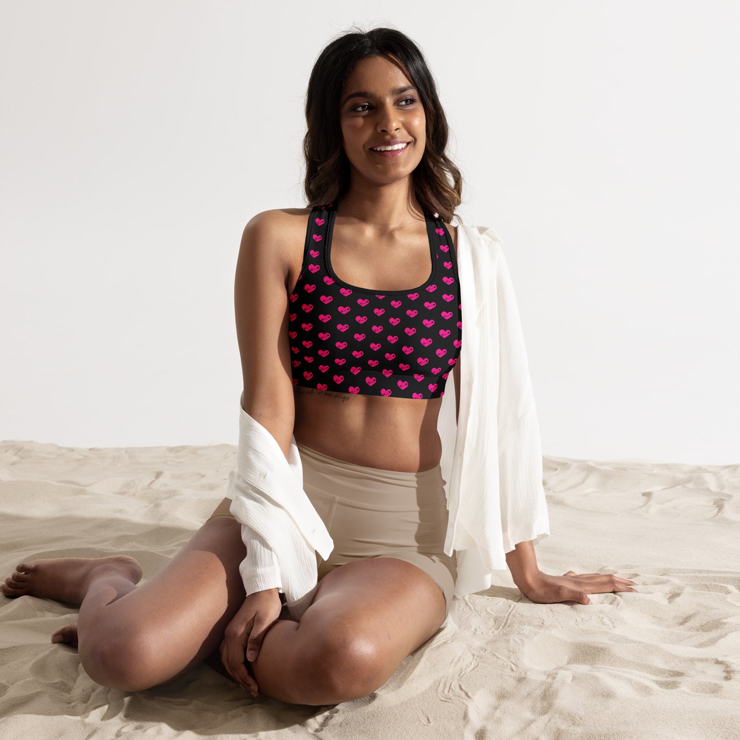 PINNED HEART PADDED SPORTS BRA