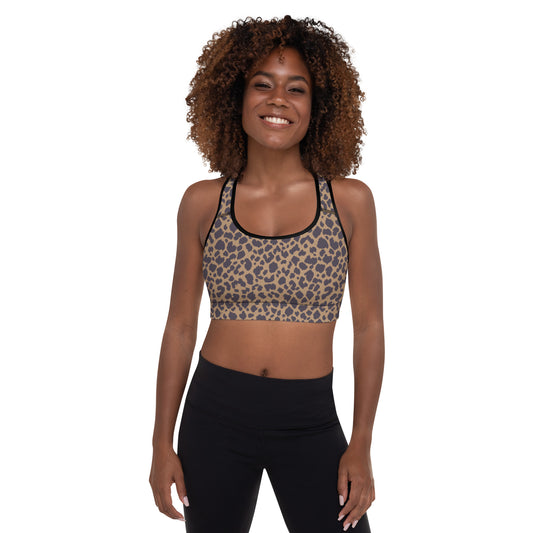 LEOPARD PRINT PADDED SPORTS BRA