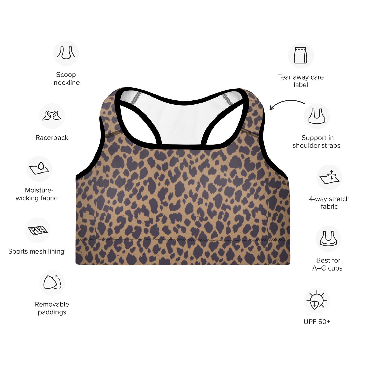 LEOPARD PRINT PADDED SPORTS BRA