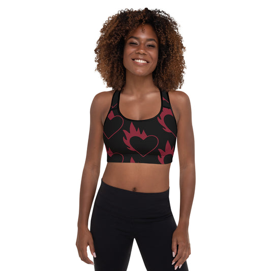 FLAMING HEART PADDED SPORTS BRA