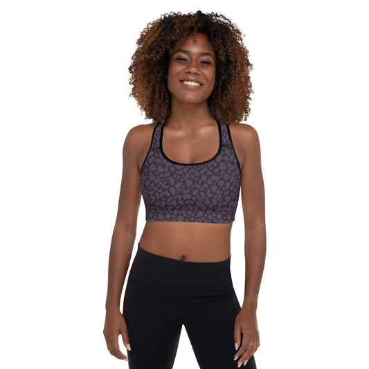 BLACK LEOPARD PADDED SPORTS BRA