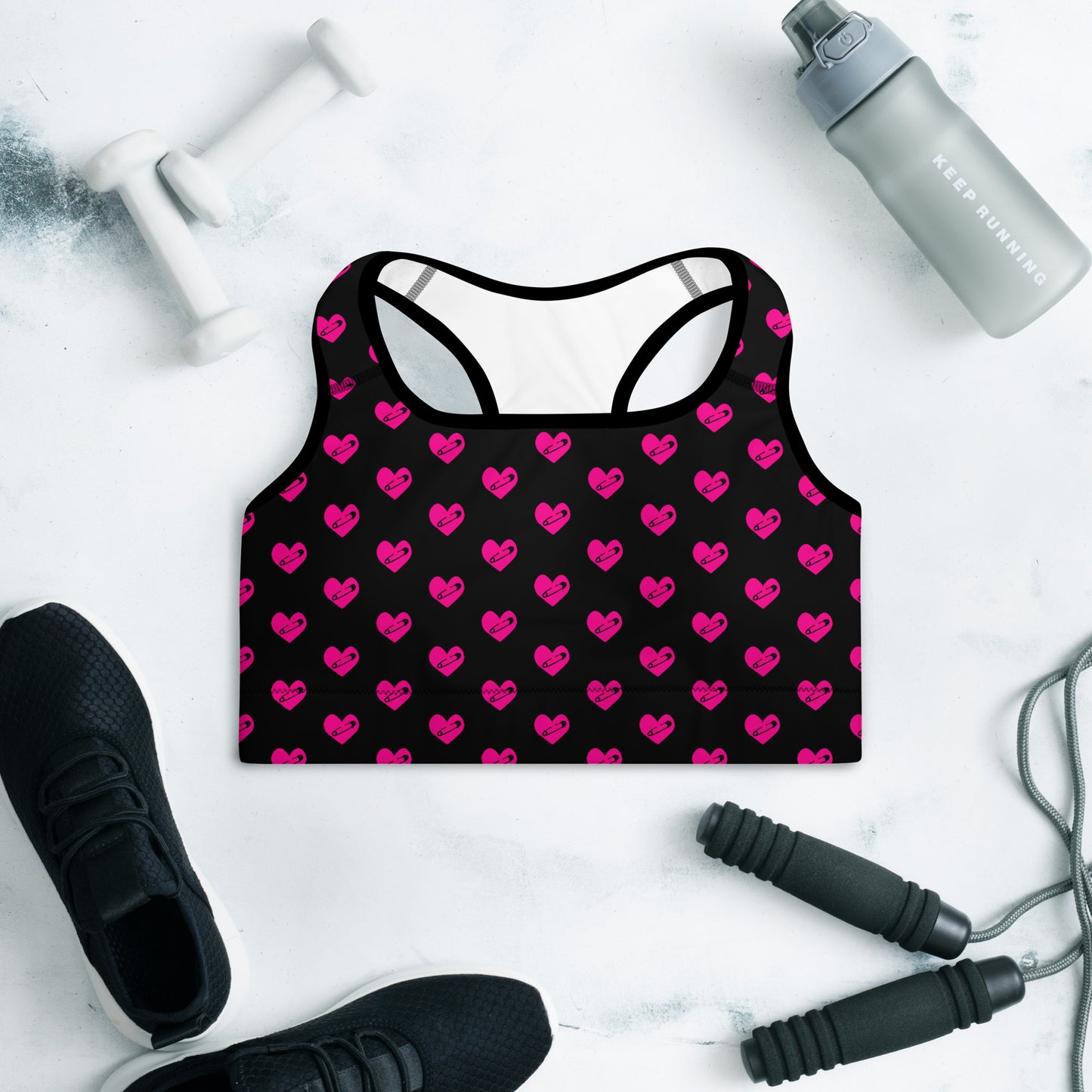 PINNED HEART PADDED SPORTS BRA