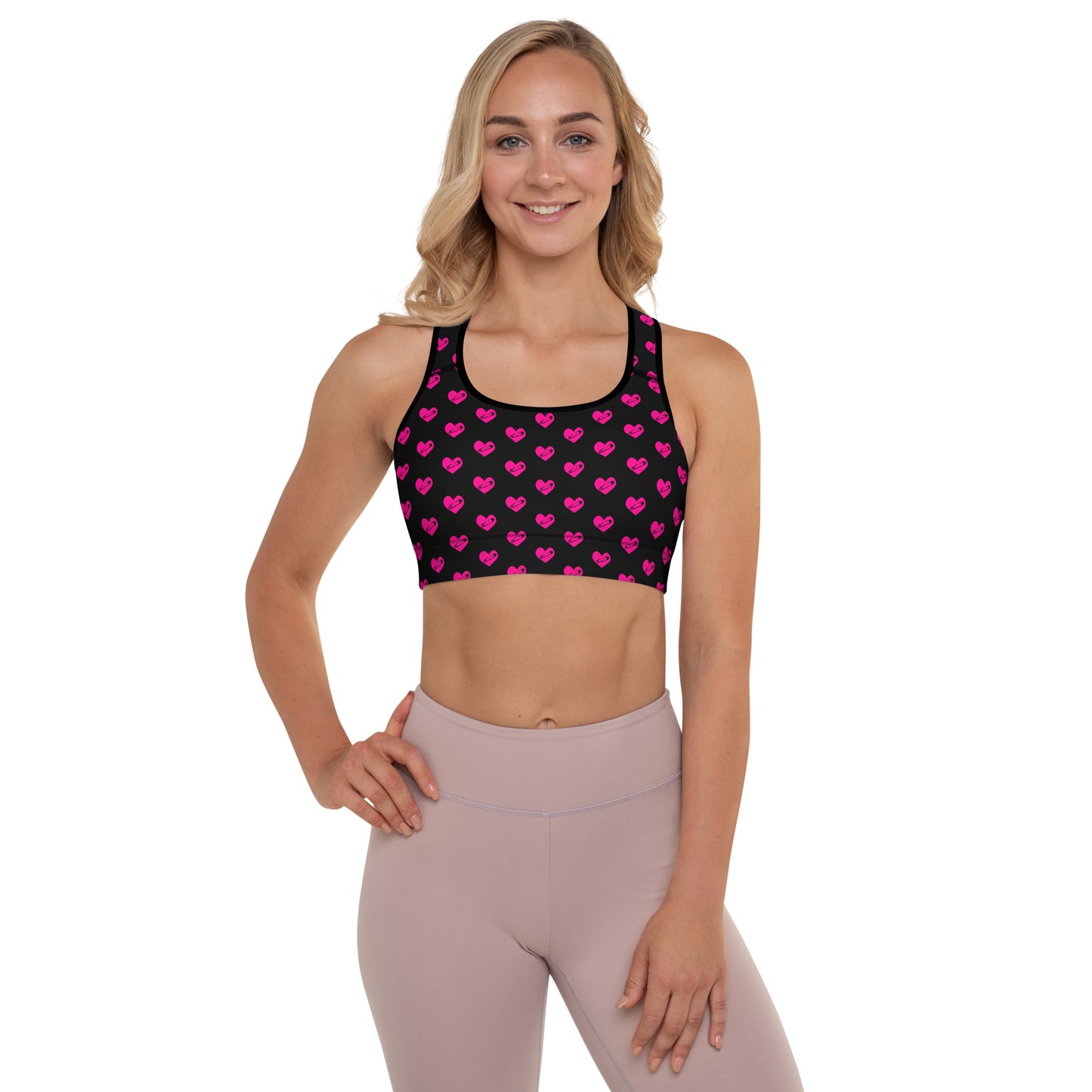 PINNED HEART PADDED SPORTS BRA