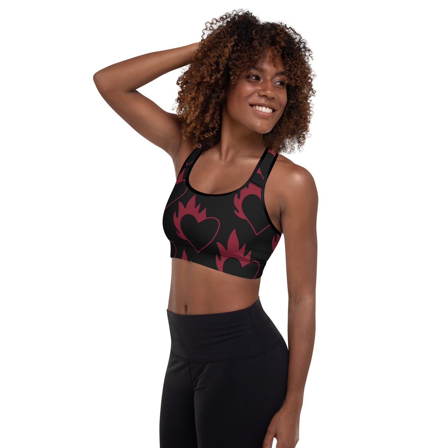 FLAMING HEART PADDED SPORTS BRA
