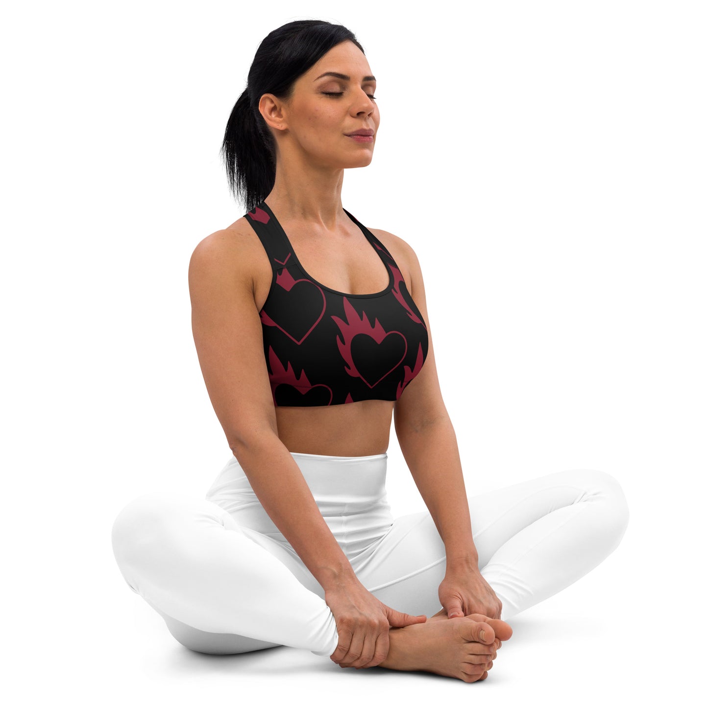 FLAMING HEART PADDED SPORTS BRA