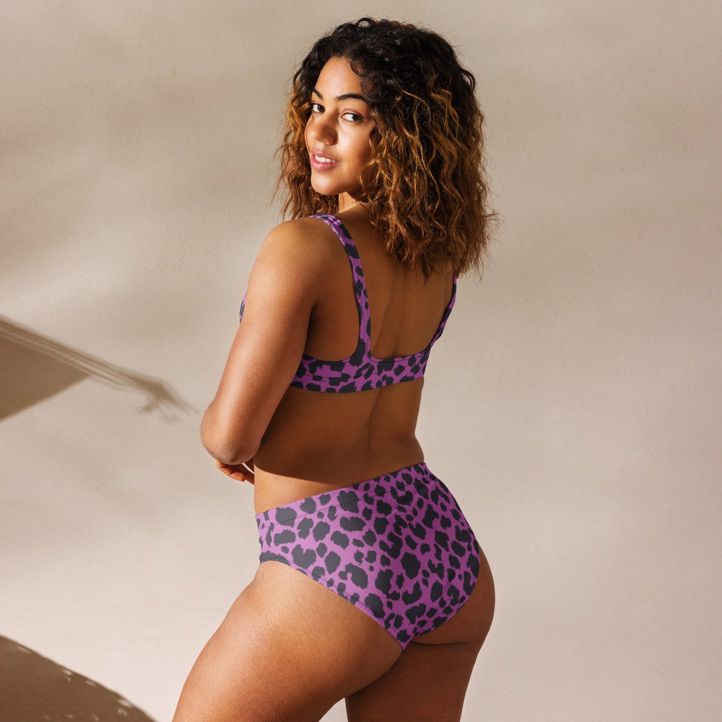 PINK LEOPARD RECYCLED HIGH-WAISTED BIKINI
