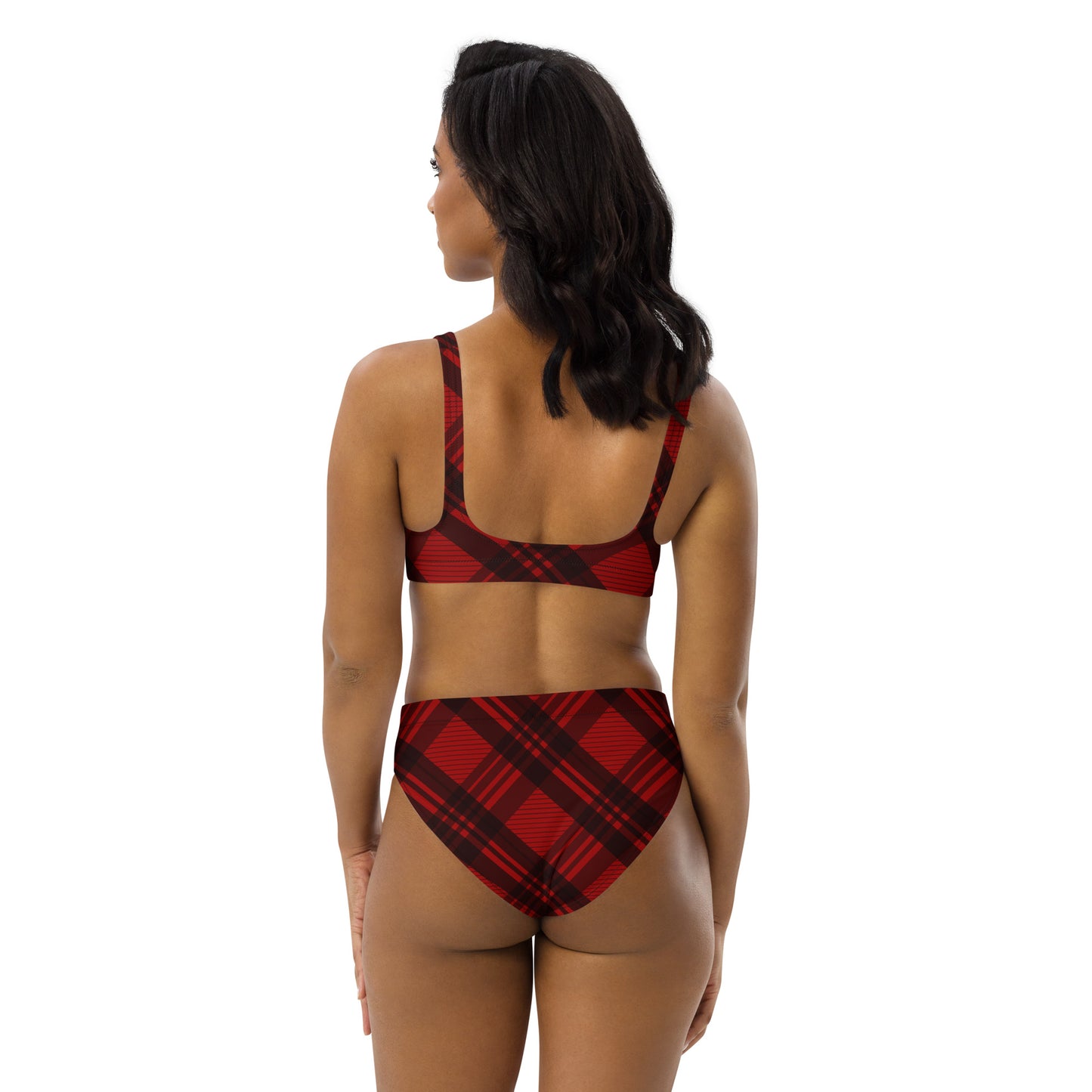 RED PLAID RECYCLED HIGH-WAISTED BIKINI