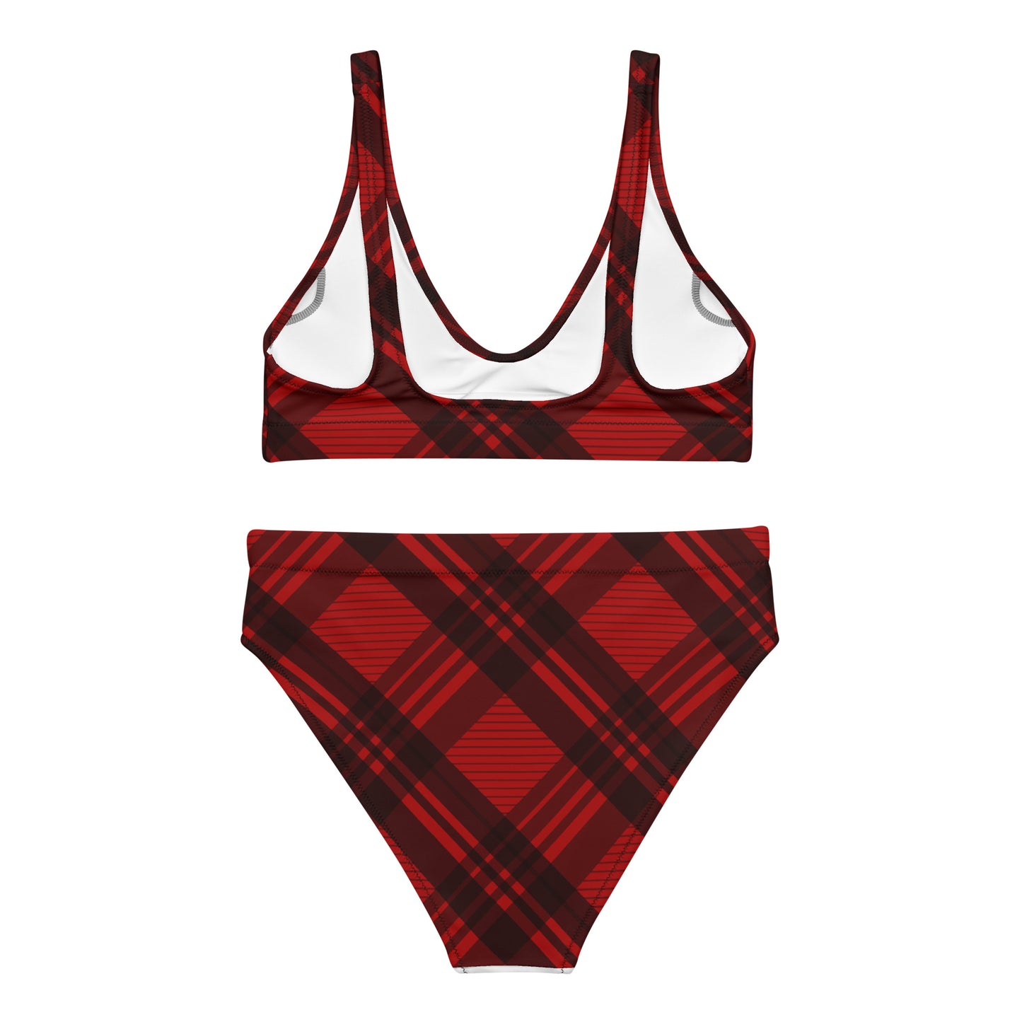 RED PLAID RECYCLED HIGH-WAISTED BIKINI