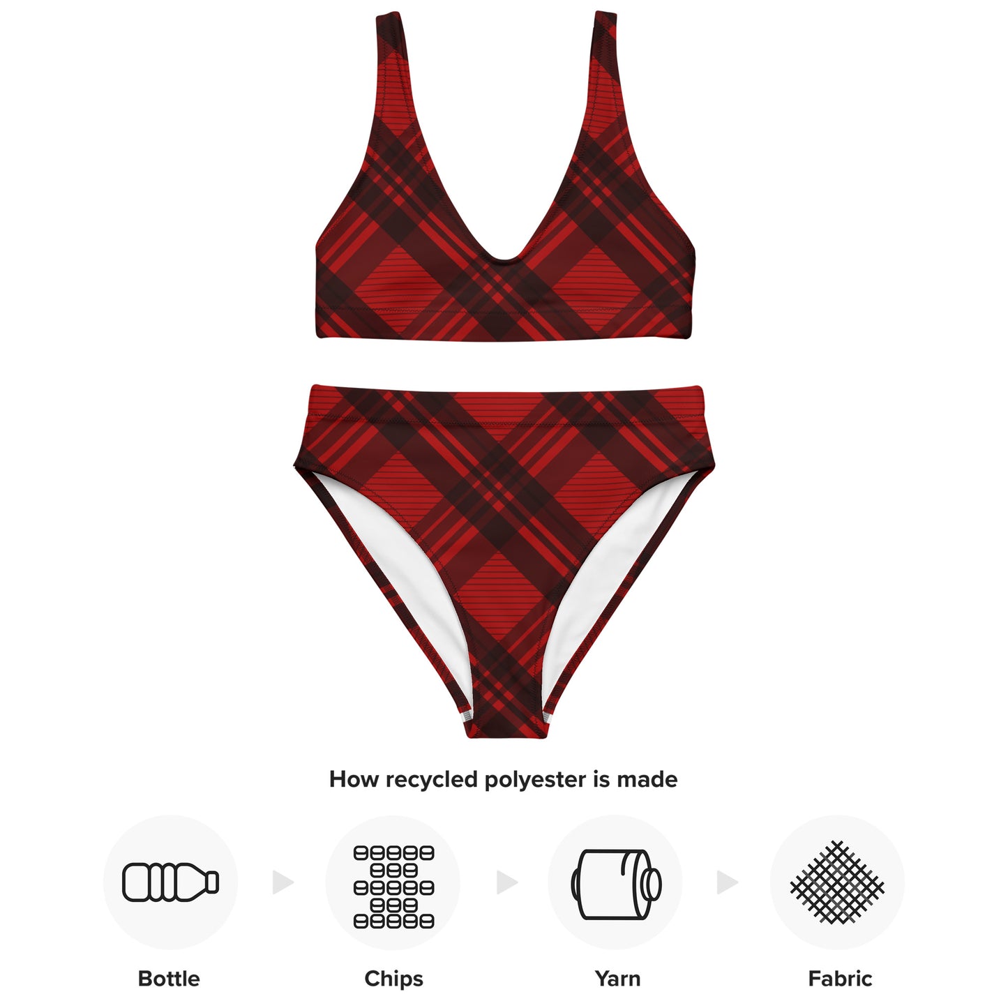 RED PLAID RECYCLED HIGH-WAISTED BIKINI