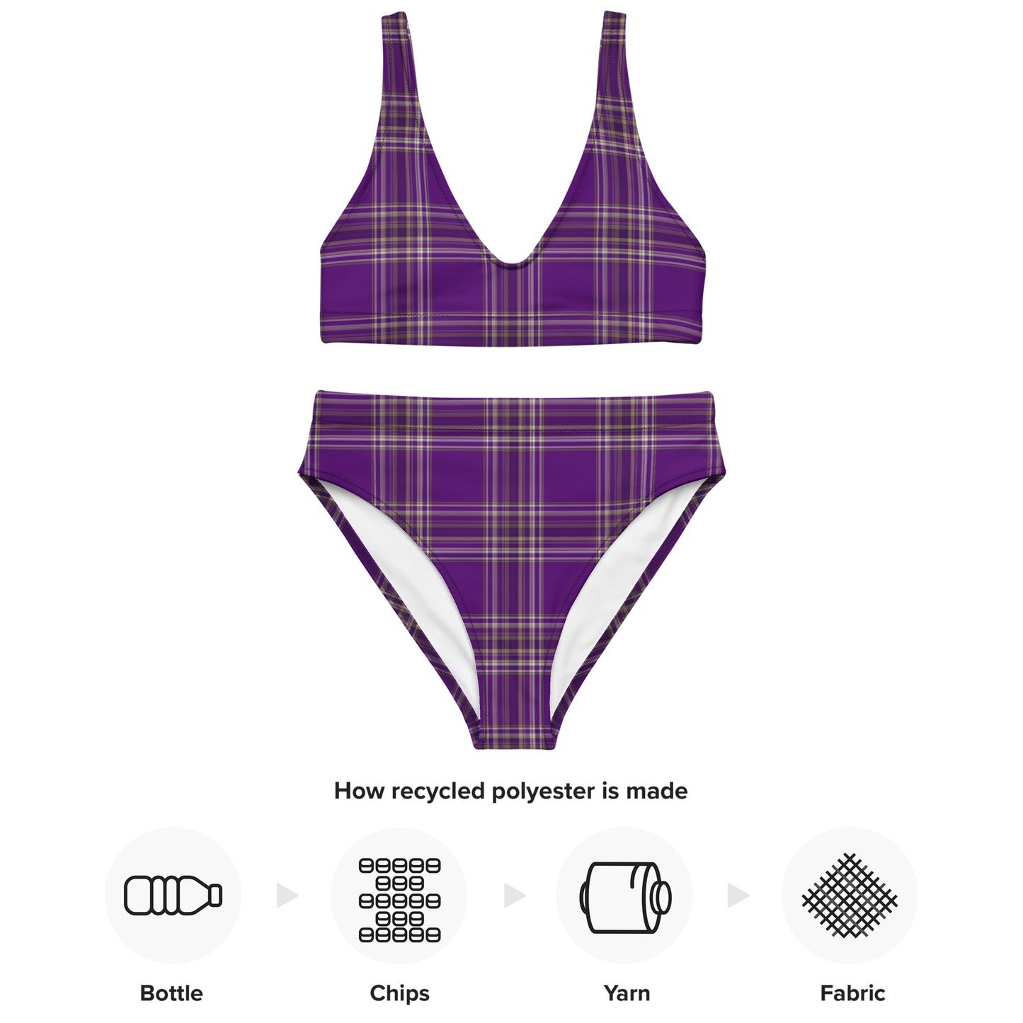 PURPLE PLAID RECYCLED HIGH-WAISTED BIKINI