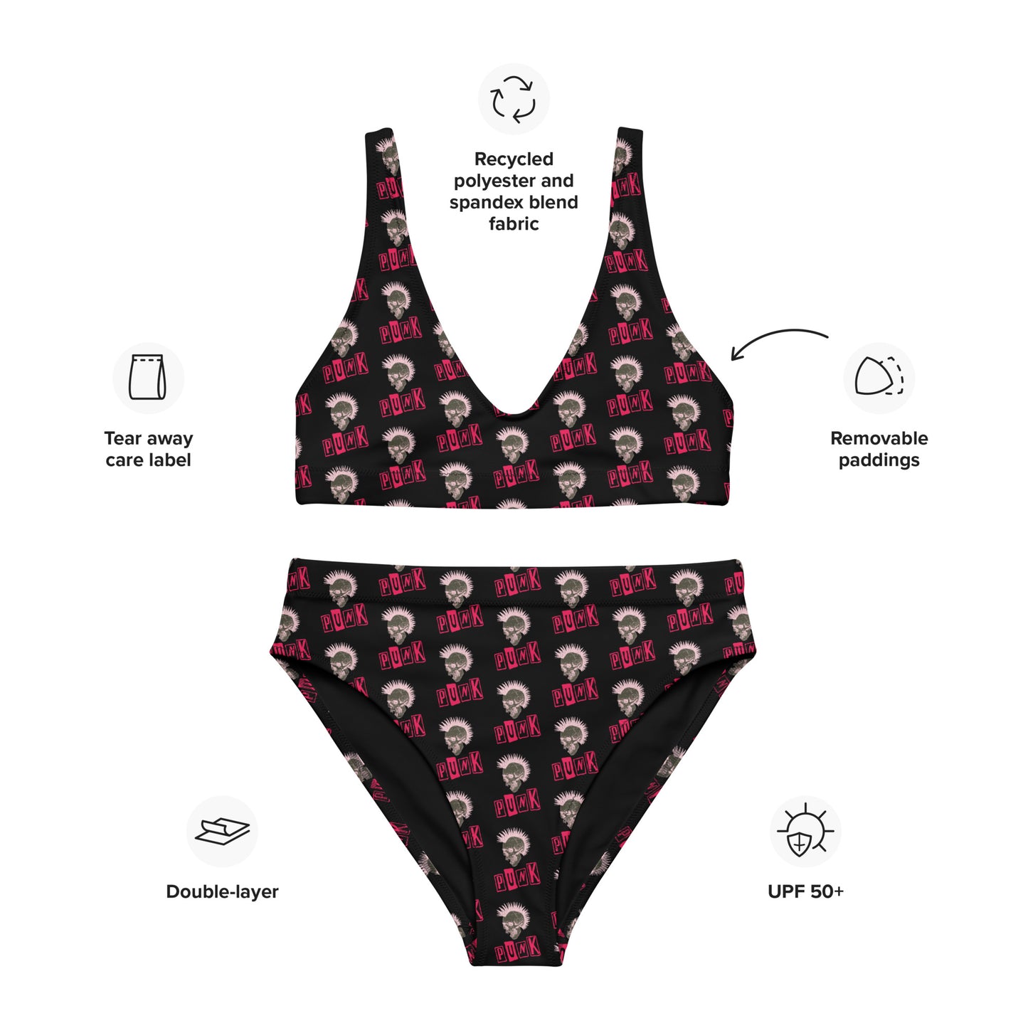 PUNK IS PINK RECYCLED HIGH-WAISTED BIKINI