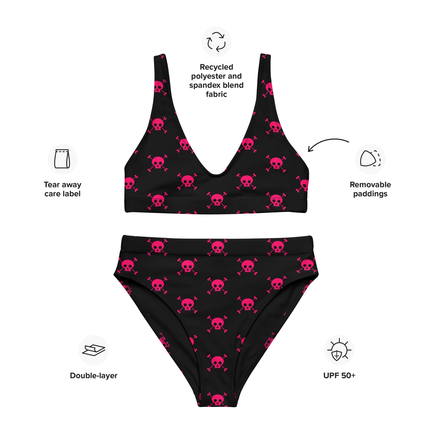 PINK SKULL & BONES RECYCLED HIGH-WAISTED BIKINI