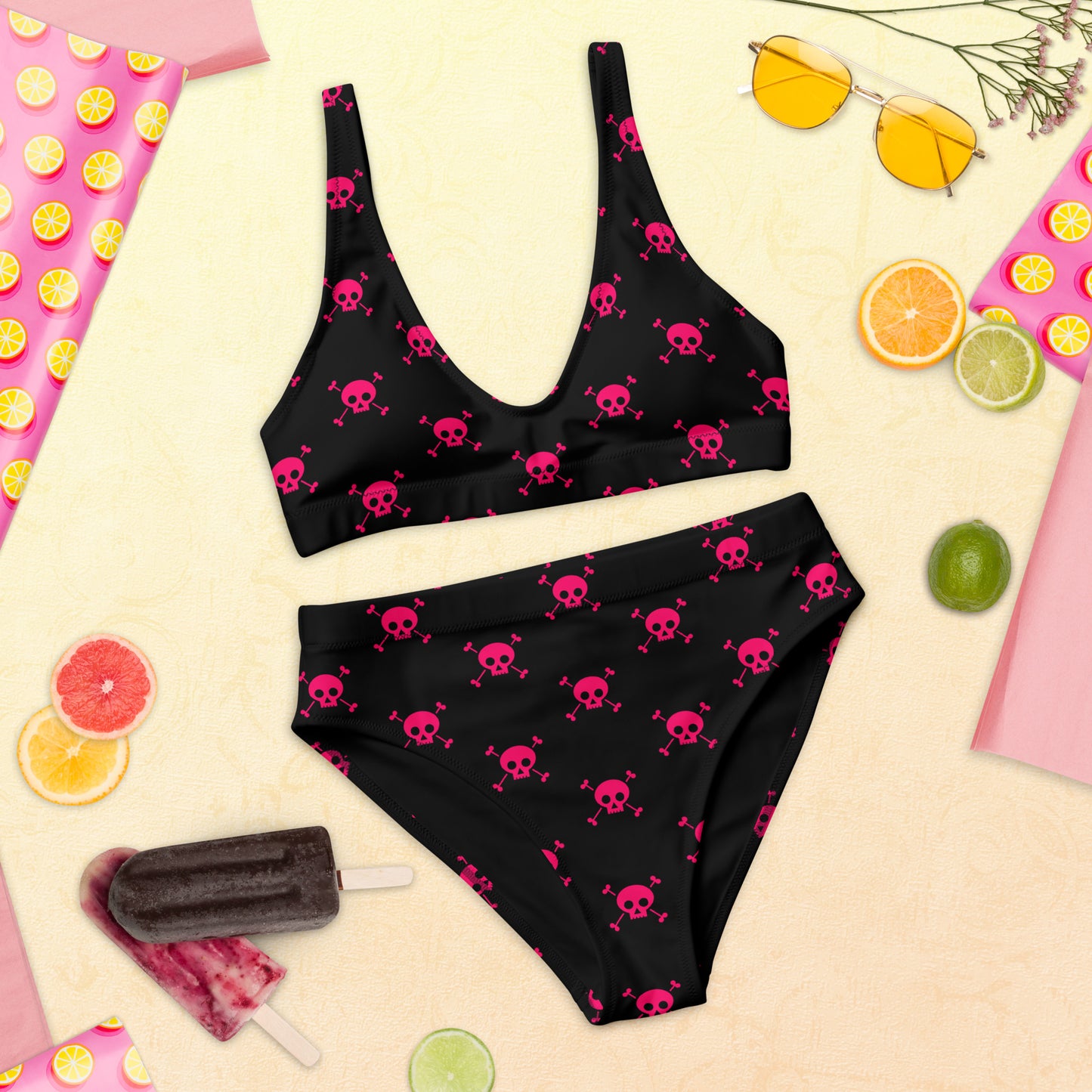 PINK SKULL & BONES RECYCLED HIGH-WAISTED BIKINI
