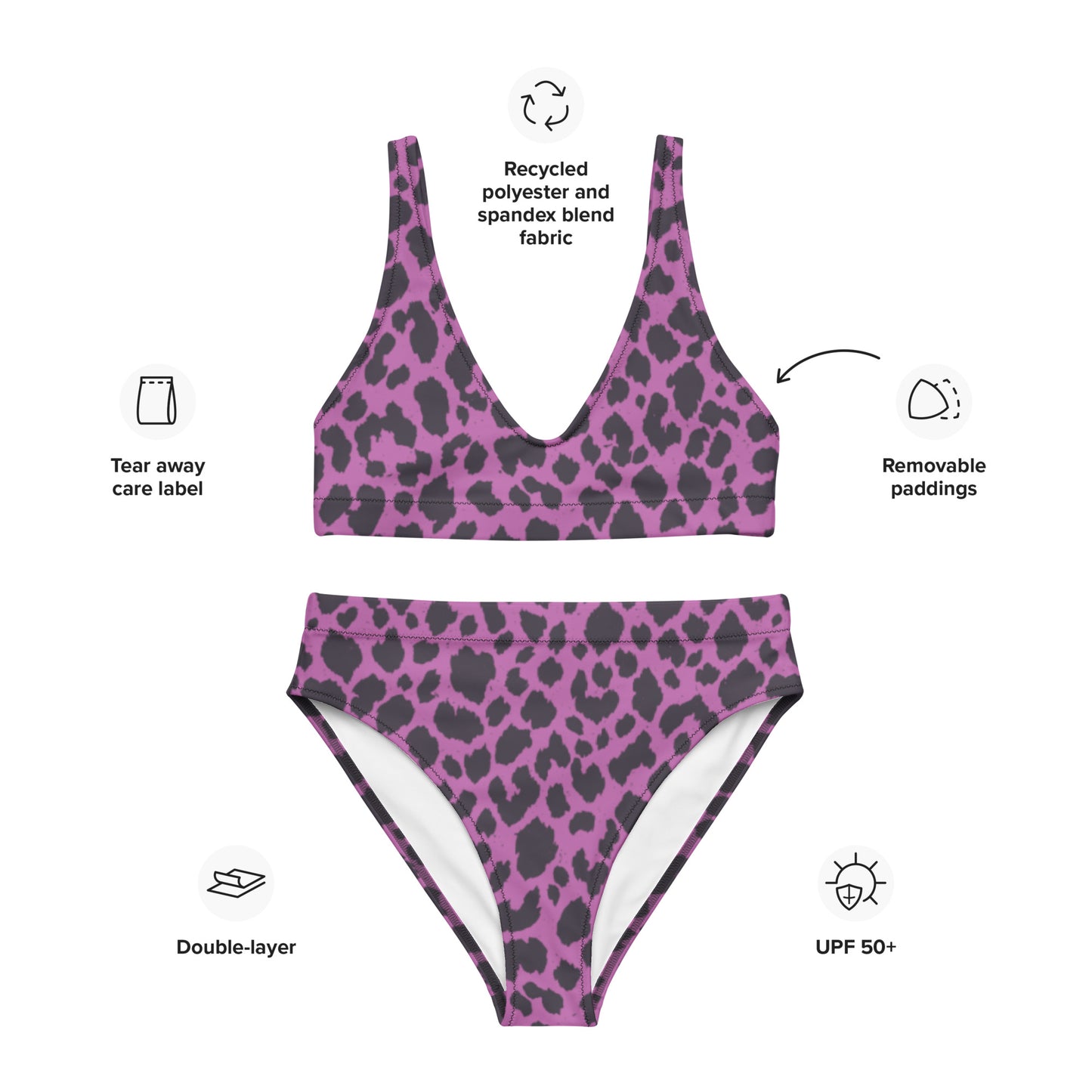 PINK LEOPARD RECYCLED HIGH-WAISTED BIKINI