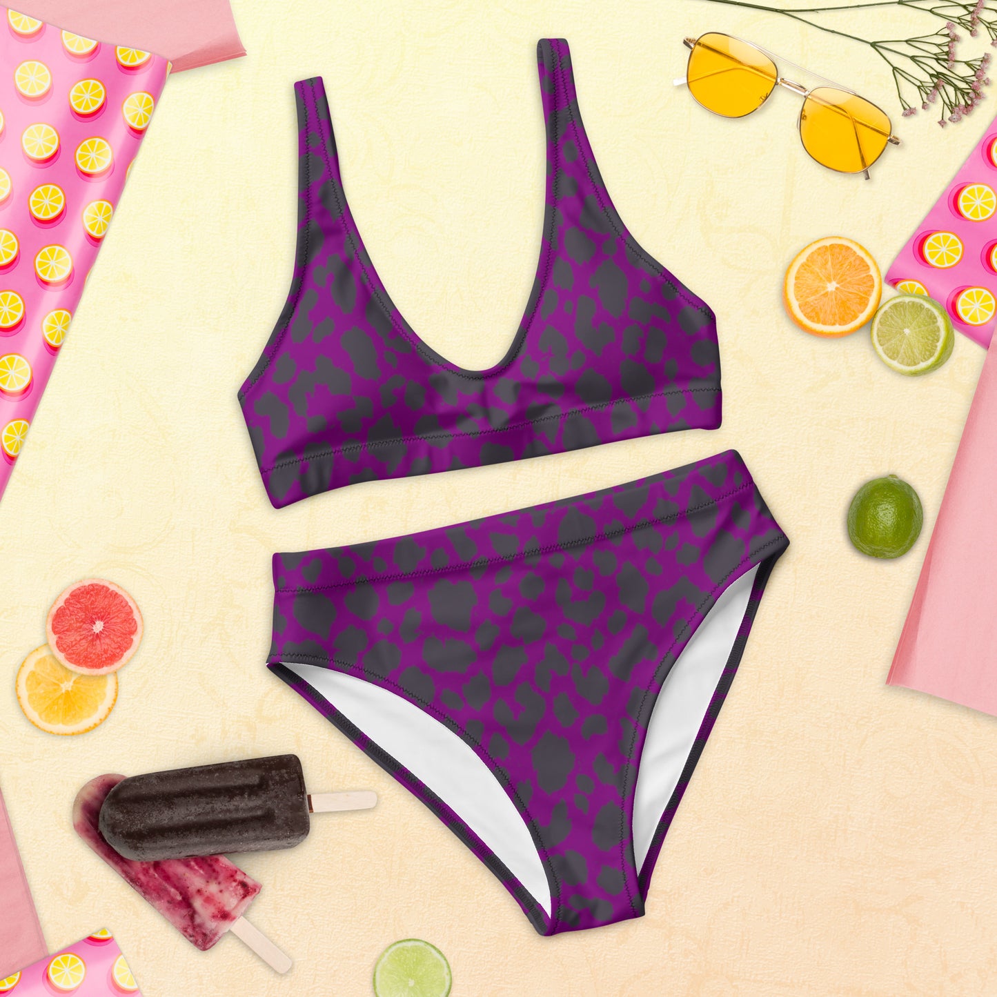 PURPLE LEOPARD RECYCLED HIGH-WAISTED BIKINI