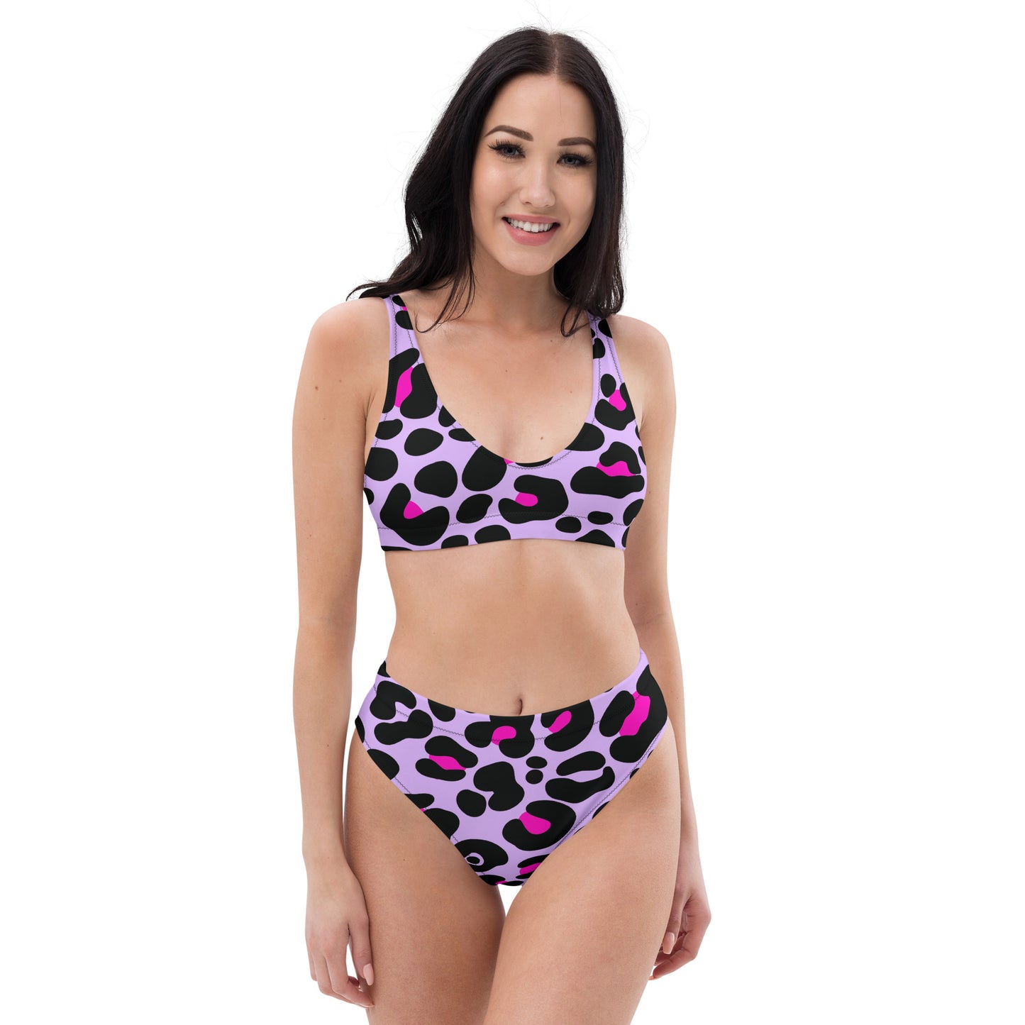PURPLE & PINK LEOPARD RECYCLED HIGH-WAISTED BIKINI