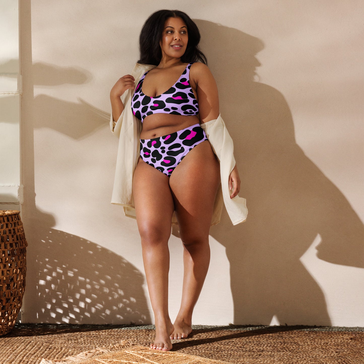 PURPLE & PINK LEOPARD RECYCLED HIGH-WAISTED BIKINI