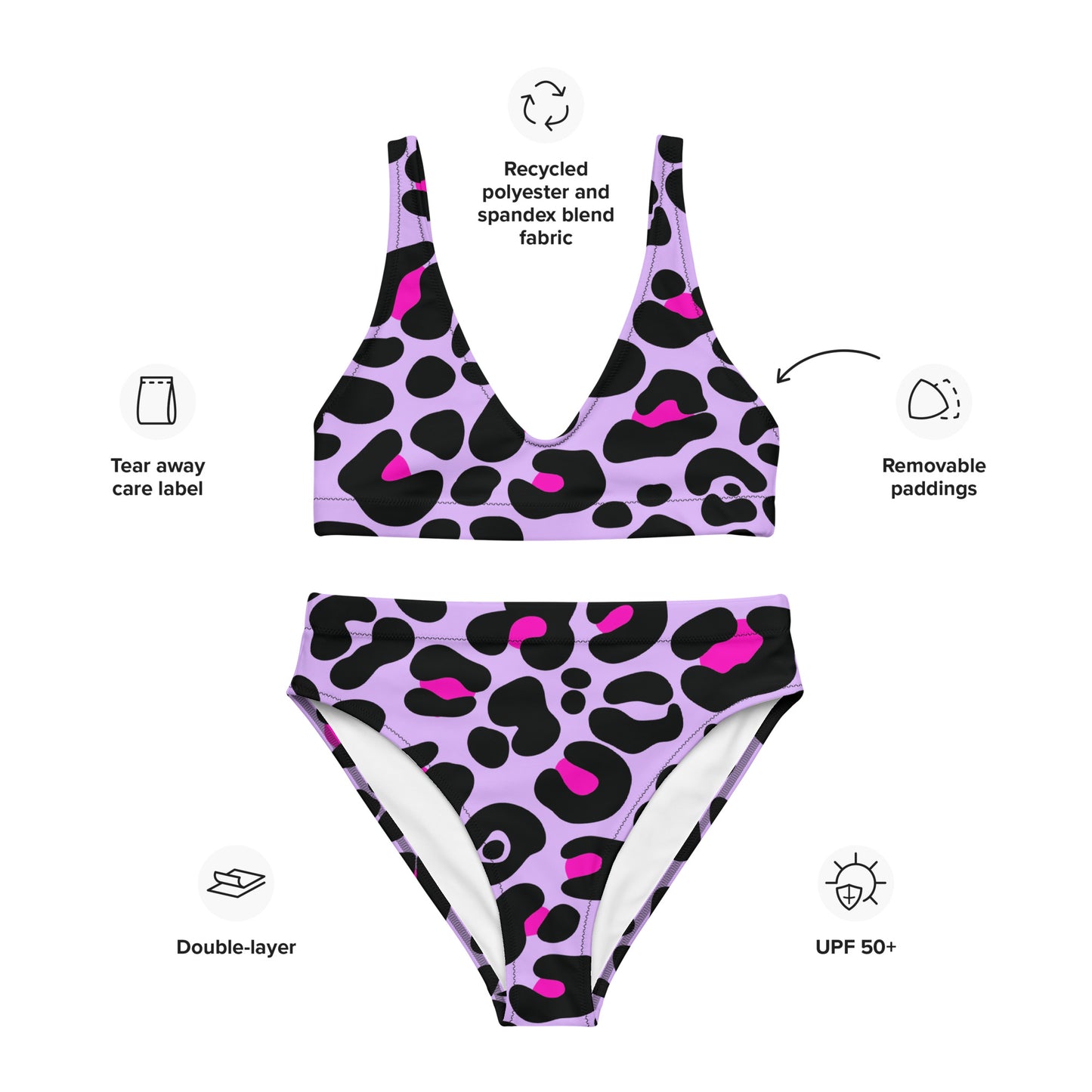 PURPLE & PINK LEOPARD RECYCLED HIGH-WAISTED BIKINI