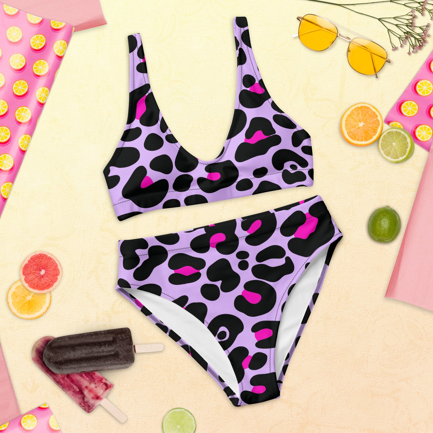 PURPLE & PINK LEOPARD RECYCLED HIGH-WAISTED BIKINI