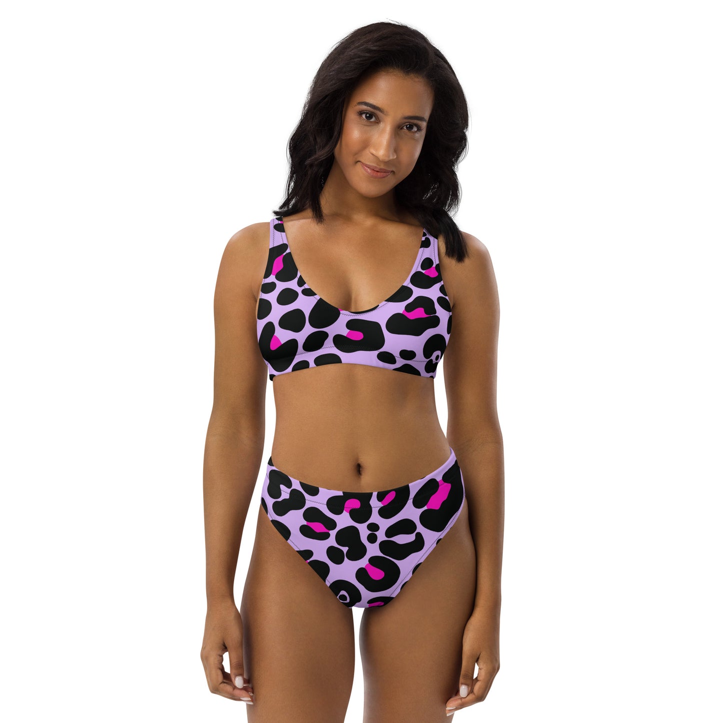 PURPLE & PINK LEOPARD RECYCLED HIGH-WAISTED BIKINI
