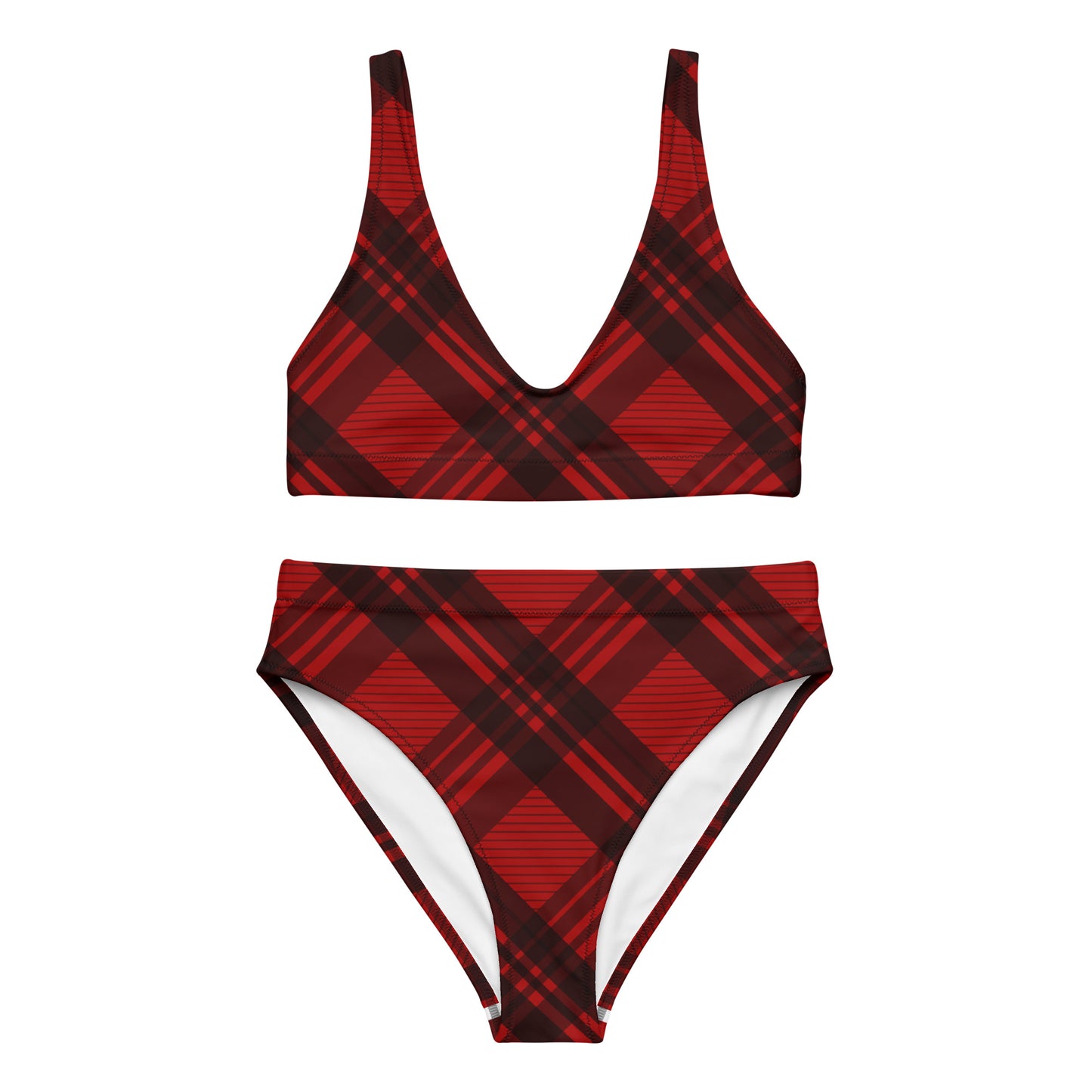 RED PLAID RECYCLED HIGH-WAISTED BIKINI