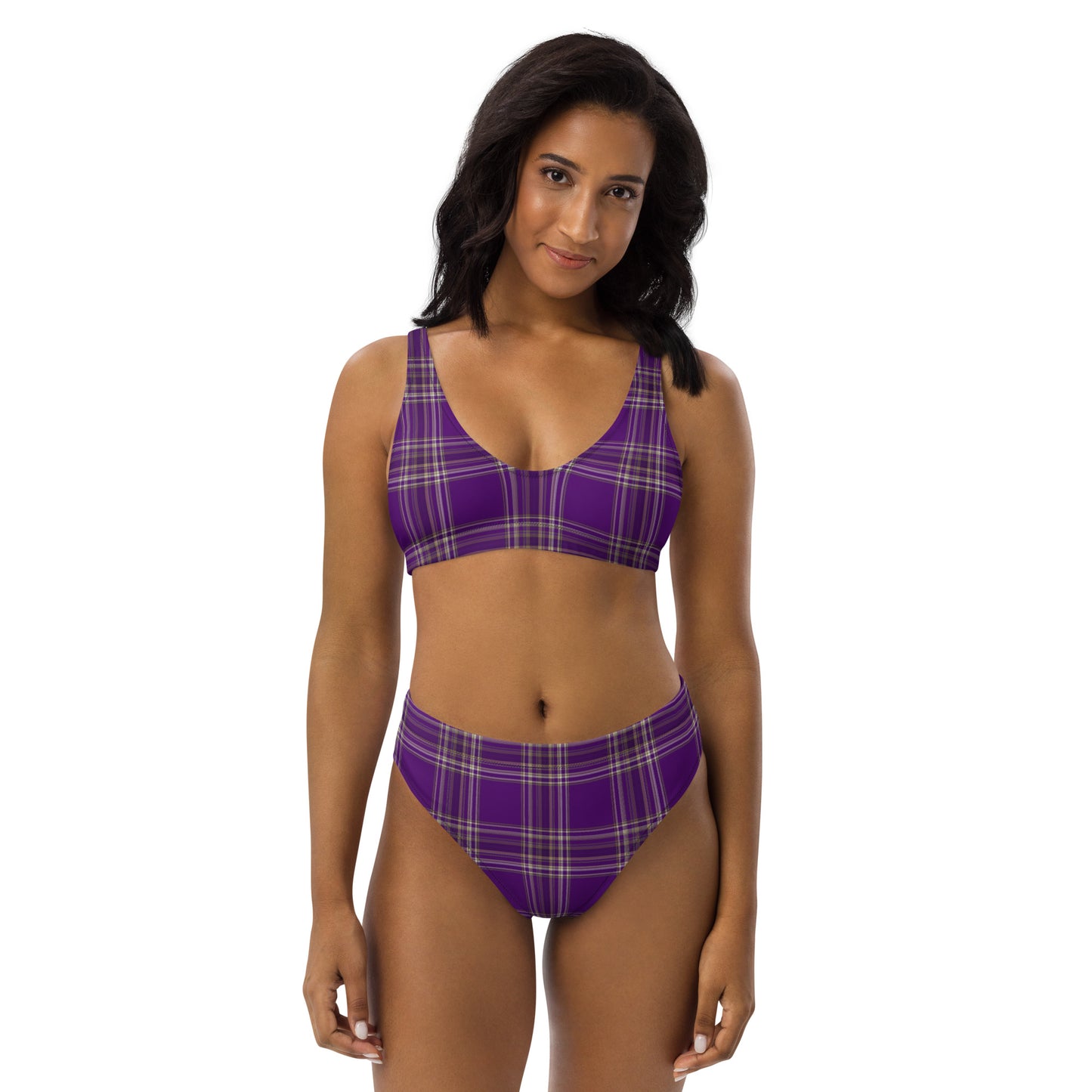 PURPLE PLAID RECYCLED HIGH-WAISTED BIKINI