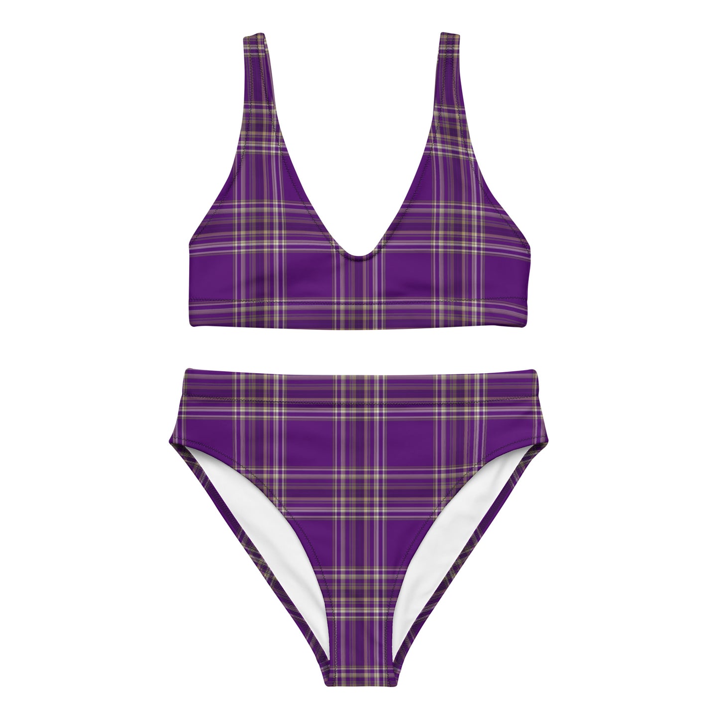 PURPLE PLAID RECYCLED HIGH-WAISTED BIKINI