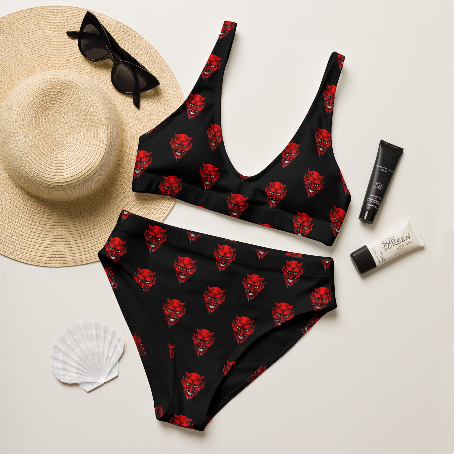RED DEVIL RECYCLED HIGH-WAISTED BIKINI