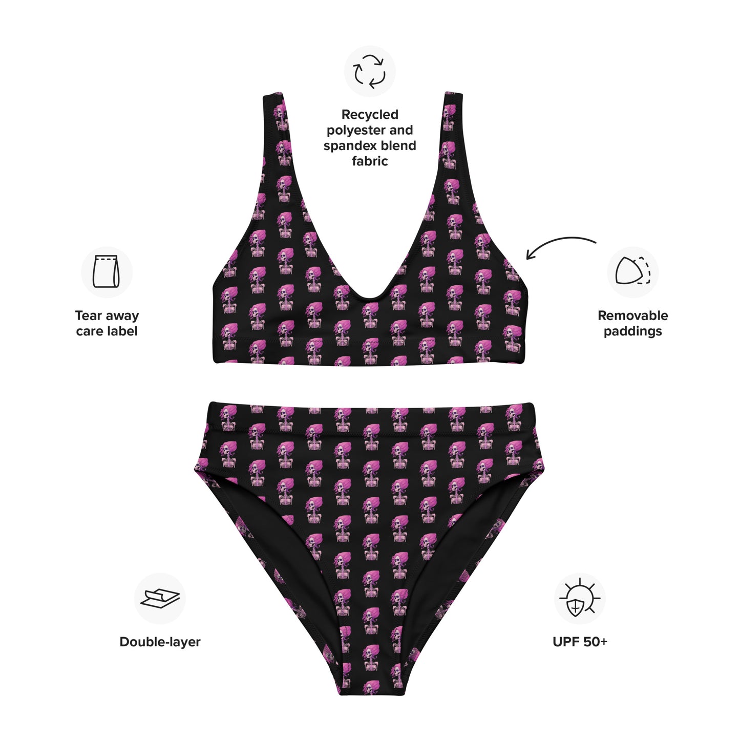 PINK SKELETON RECYCLED HIGH-WAISTED BIKINI