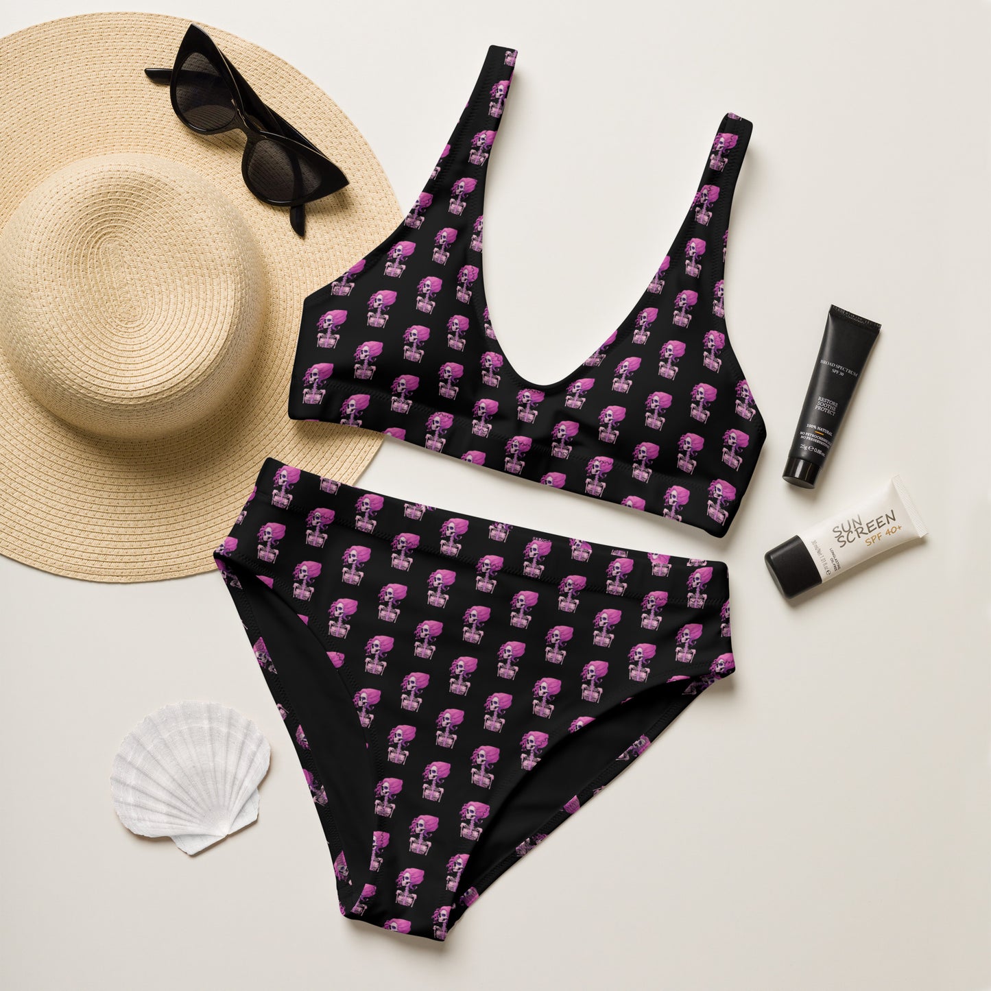 PINK SKELETON RECYCLED HIGH-WAISTED BIKINI