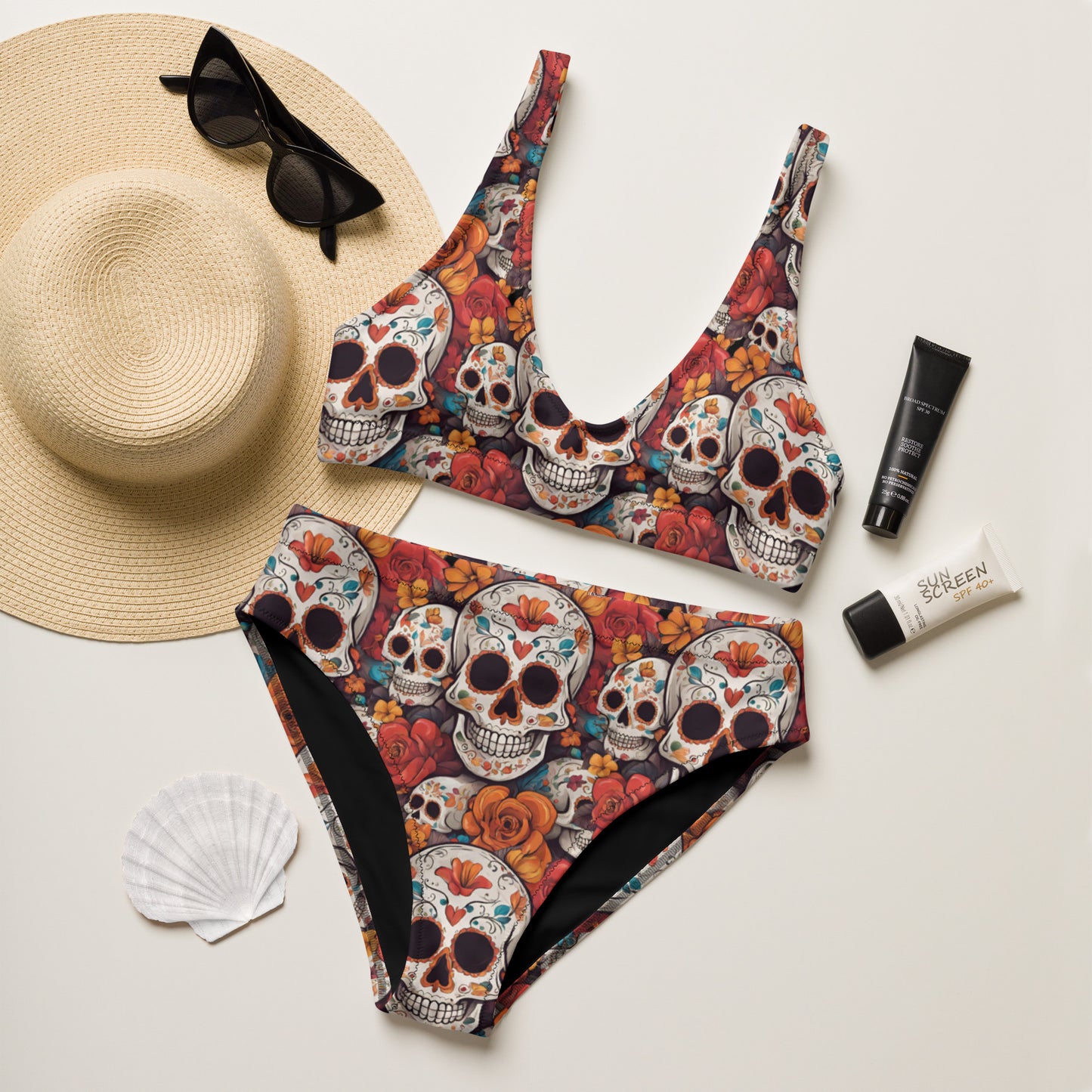 DIA DE LOS MUERTOS RECYCLED HIGH-WAISTED BIKINI