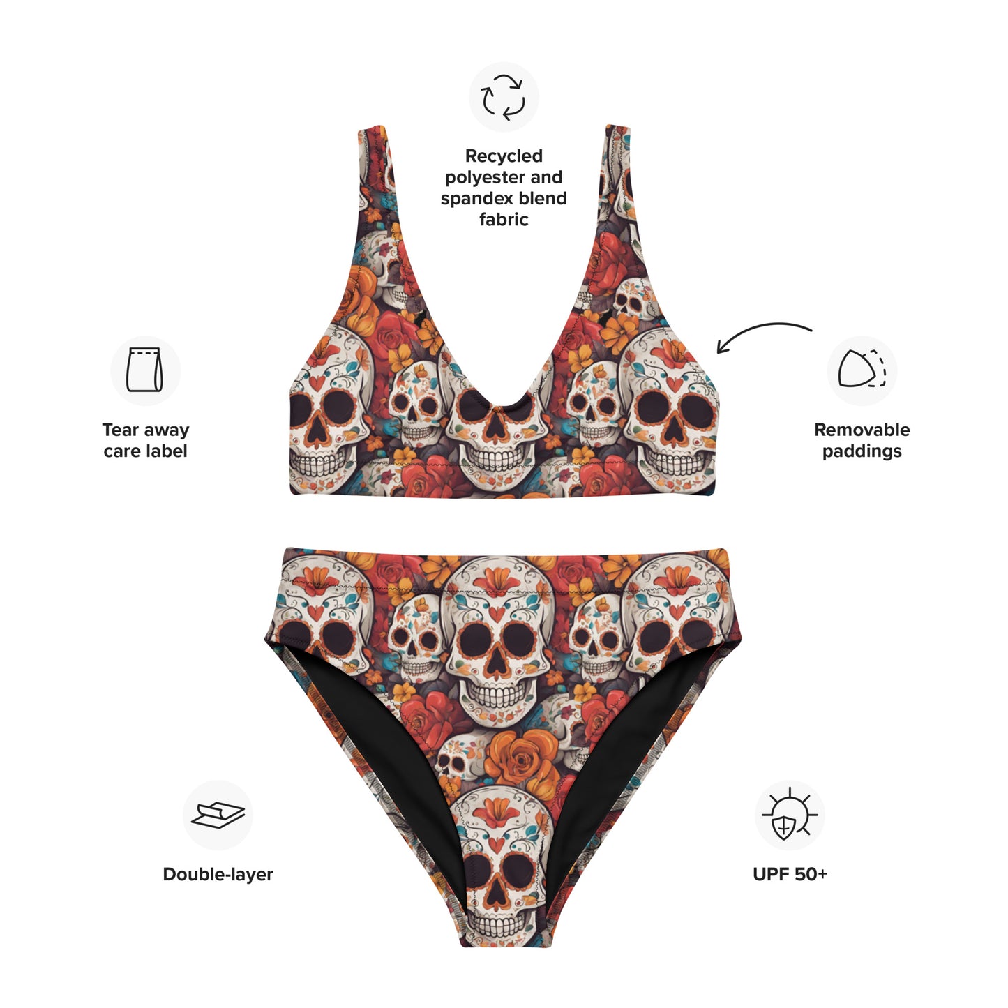 DIA DE LOS MUERTOS RECYCLED HIGH-WAISTED BIKINI