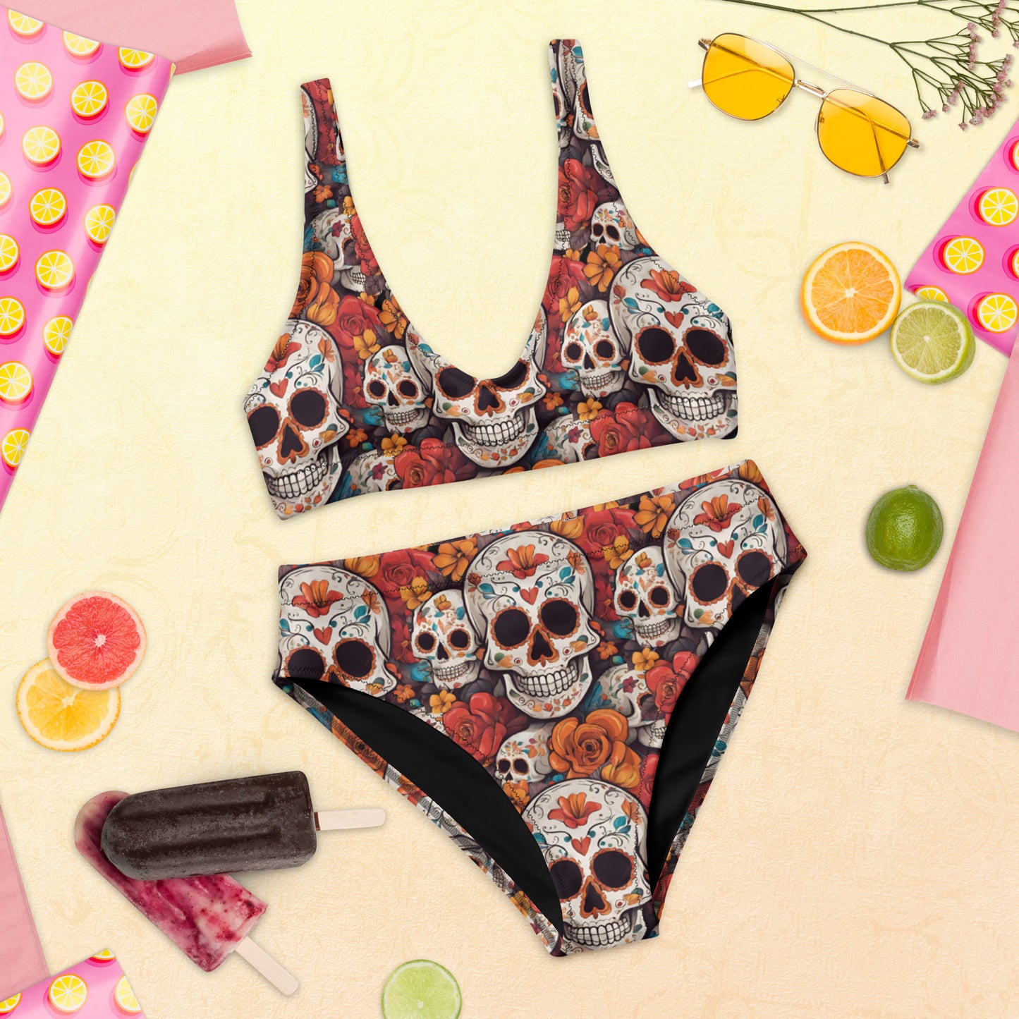 DIA DE LOS MUERTOS RECYCLED HIGH-WAISTED BIKINI