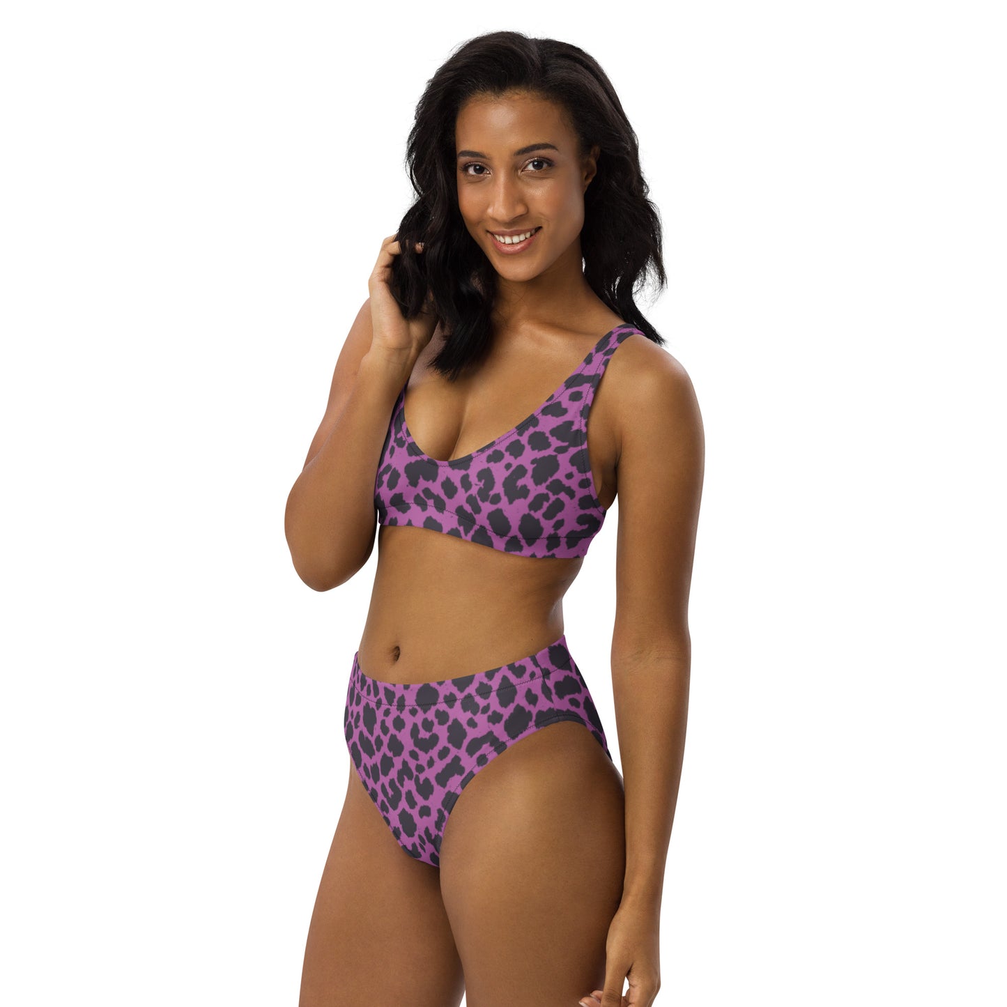 PINK LEOPARD RECYCLED HIGH-WAISTED BIKINI
