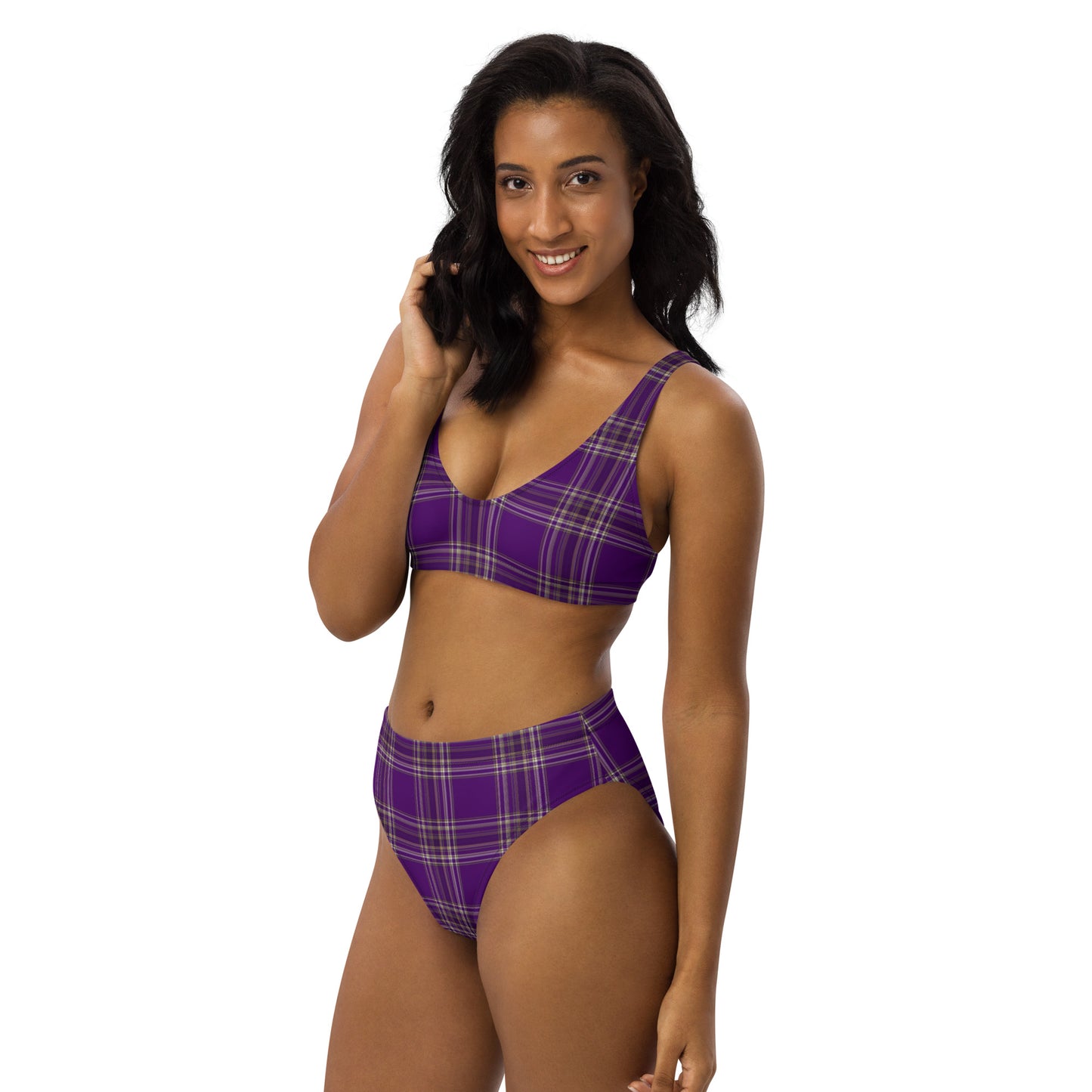 PURPLE PLAID RECYCLED HIGH-WAISTED BIKINI
