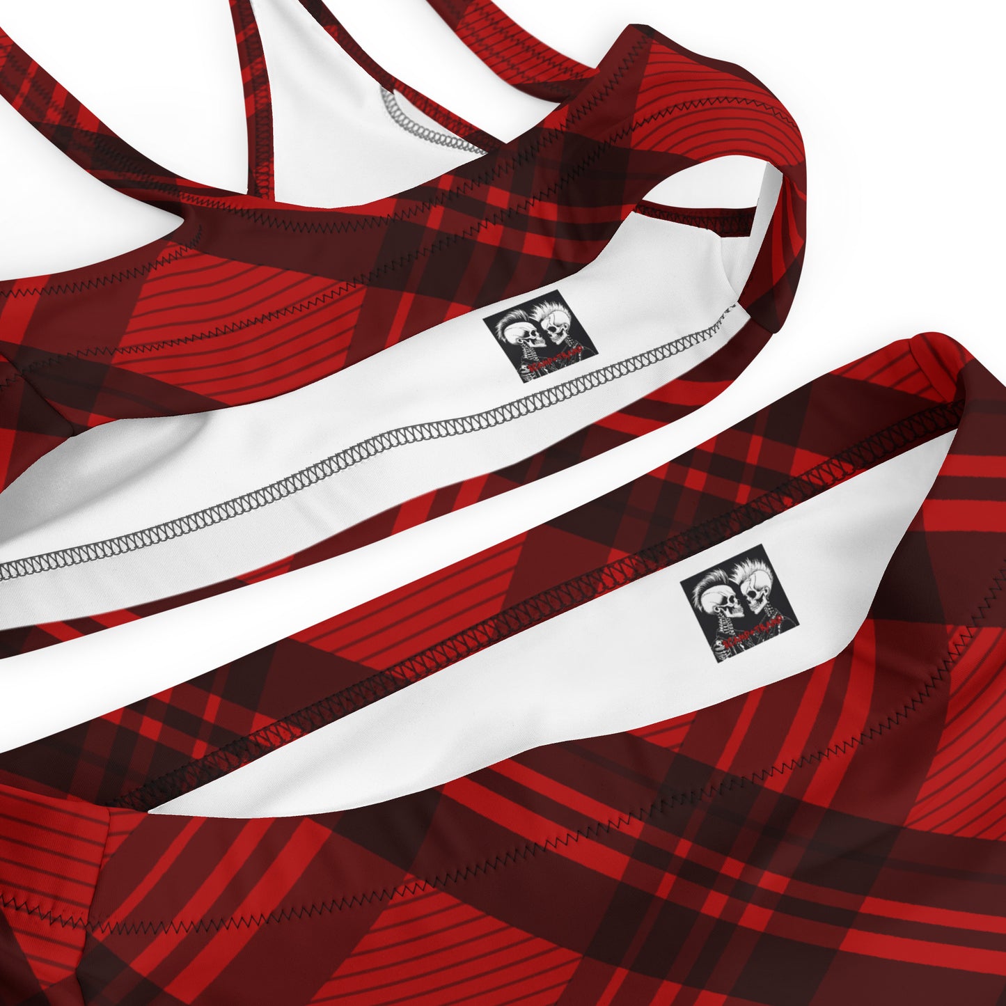 RED PLAID RECYCLED HIGH-WAISTED BIKINI