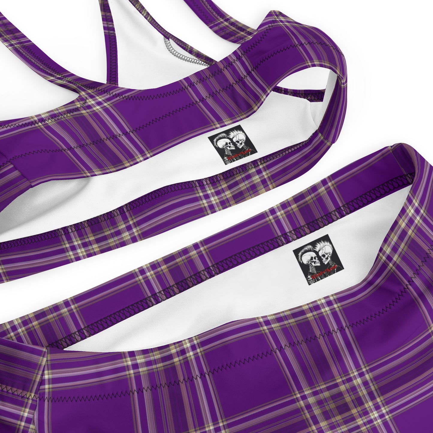 PURPLE PLAID RECYCLED HIGH-WAISTED BIKINI