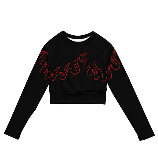 RED FLAME RECYCLED LONG SLEEVE CROP TOP