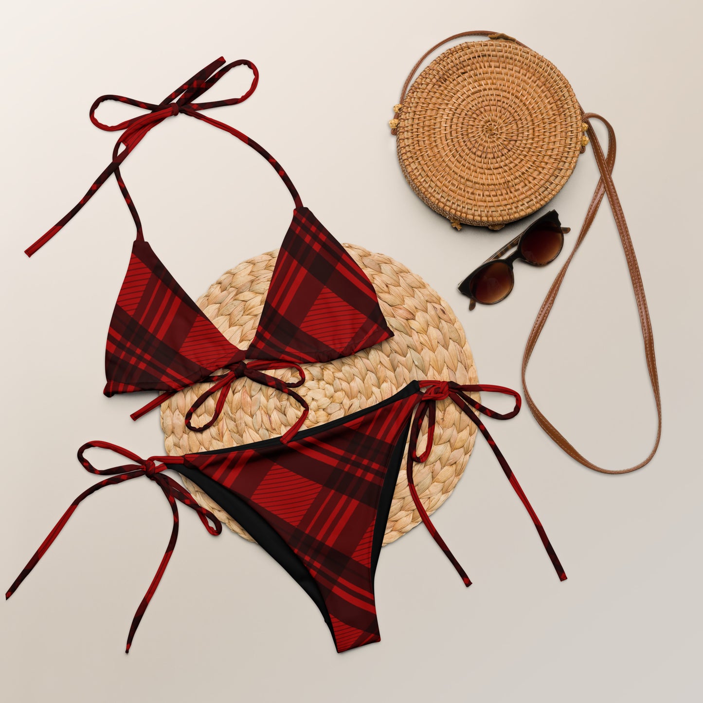 RED PLAID RECYCLED STRING BIKINI