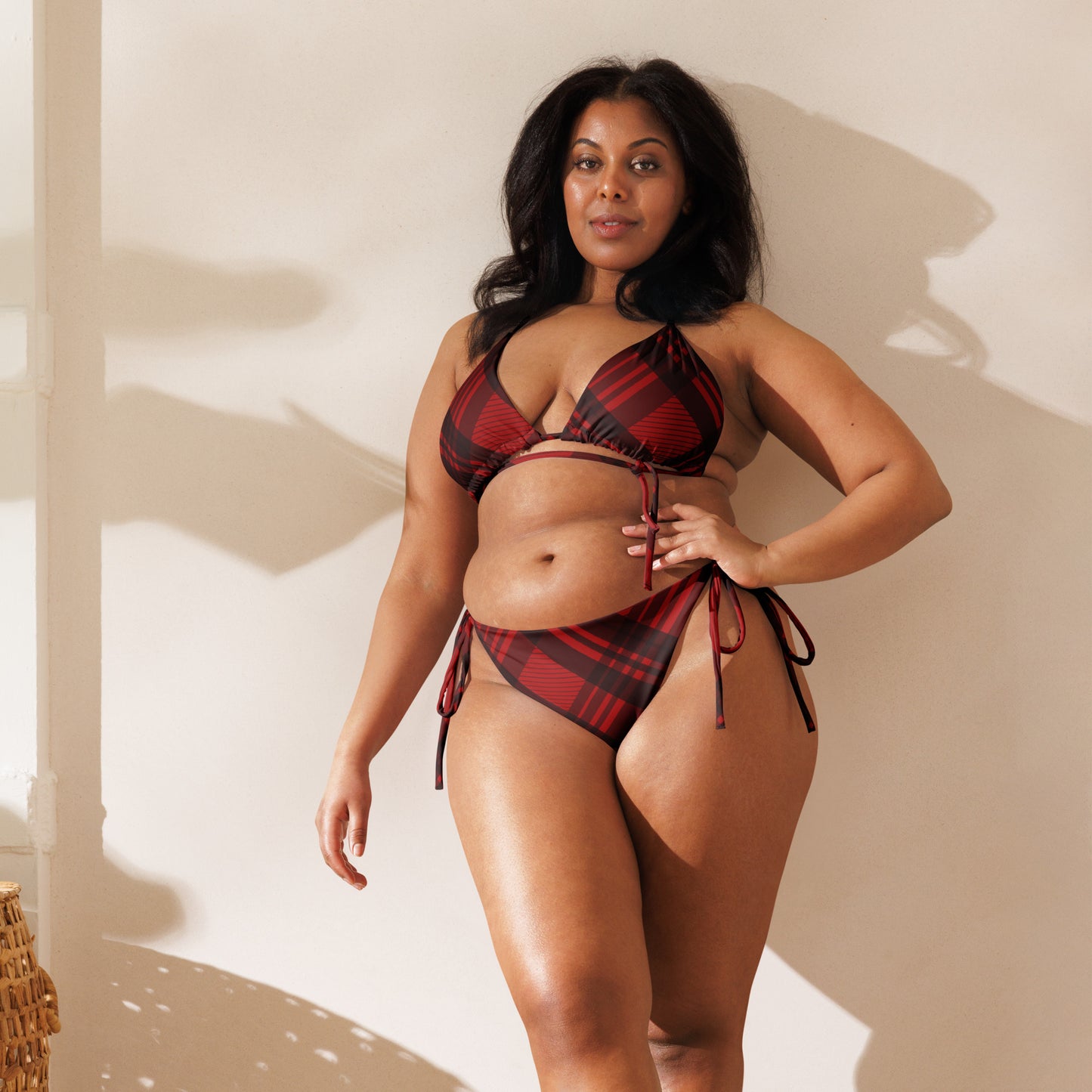 RED PLAID RECYCLED STRING BIKINI