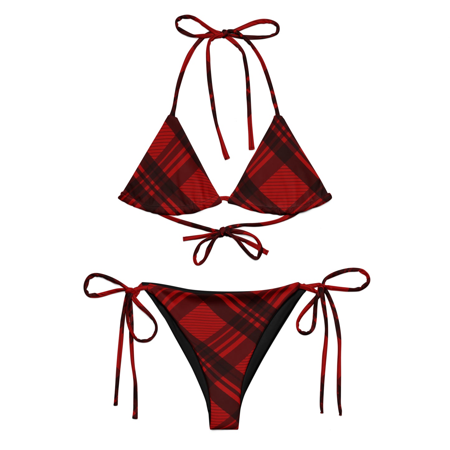 RED PLAID RECYCLED STRING BIKINI