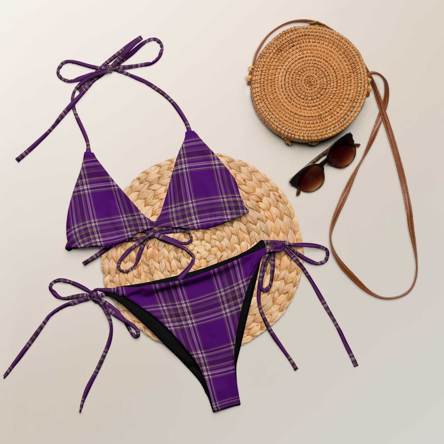 PURPLE PLAID RECYCLED STRING BIKINI